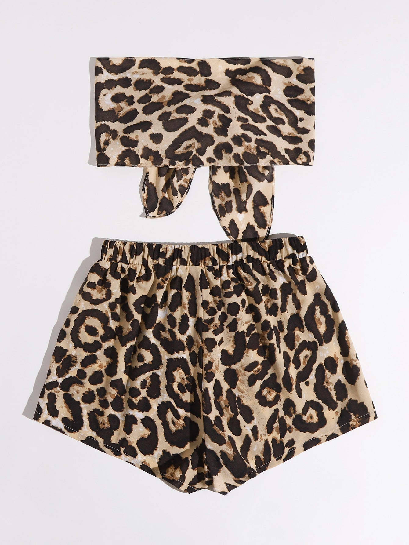 Tube Top mit Band vorne und Leopard Muster & Shorts Set