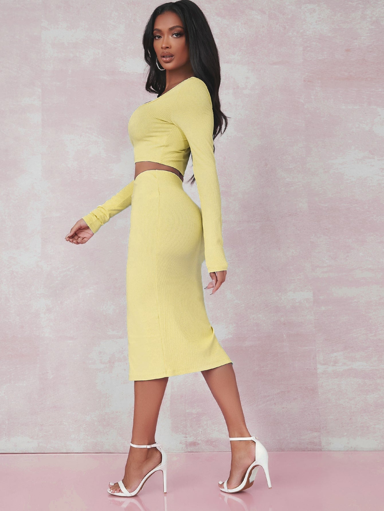 Crop T-Shirt & Rock Set mit Schlitz