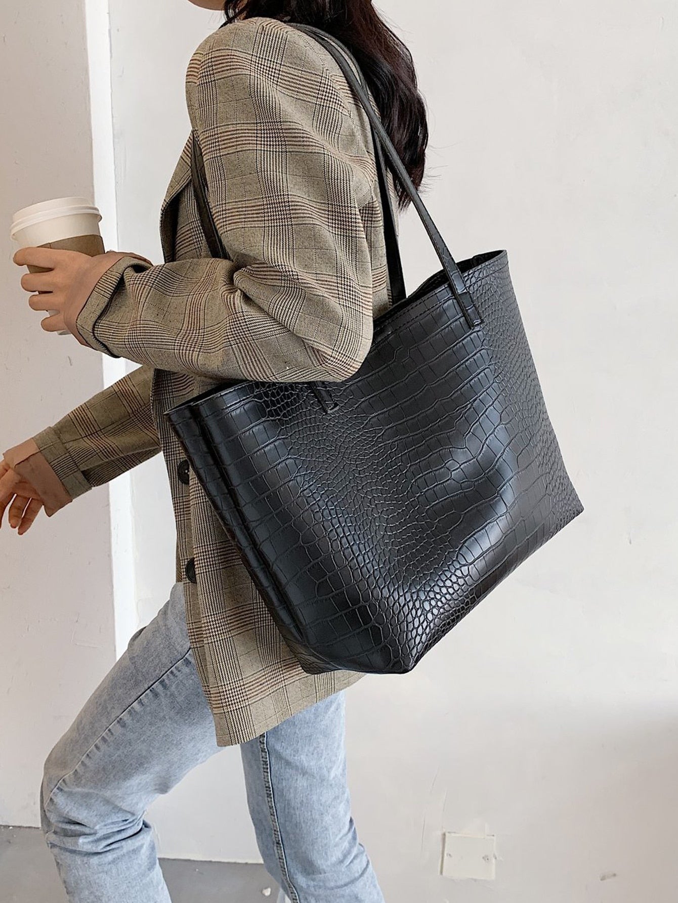 Tragetasche mit Krokodil Prägung, großer Kapazität