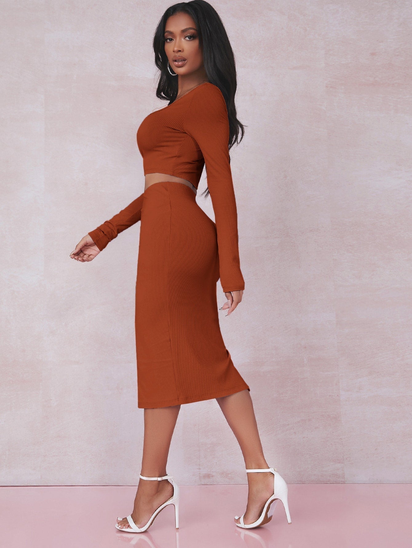 Crop T-Shirt & Rock Set mit Schlitz