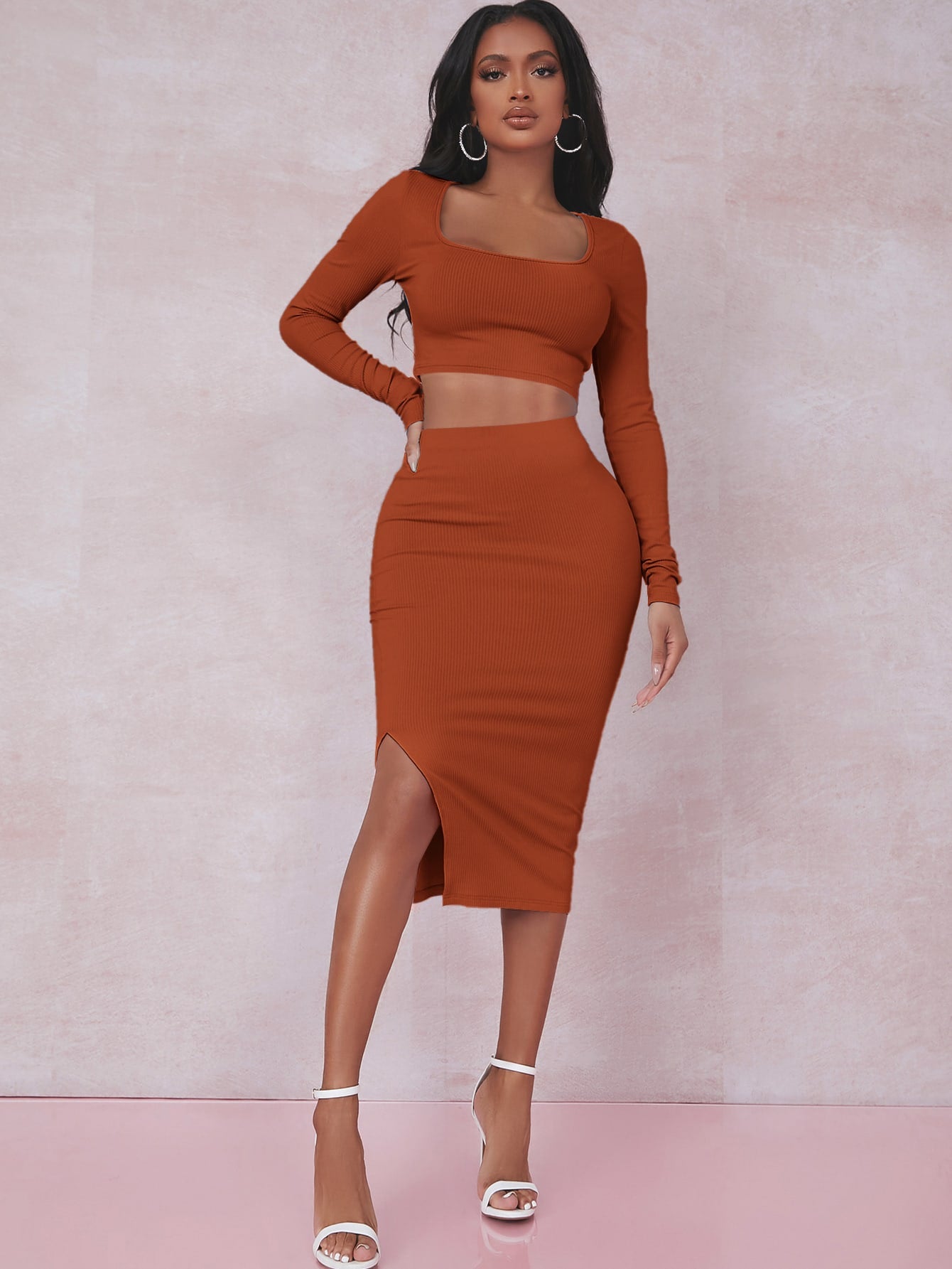 Crop T-Shirt & Rock Set mit Schlitz