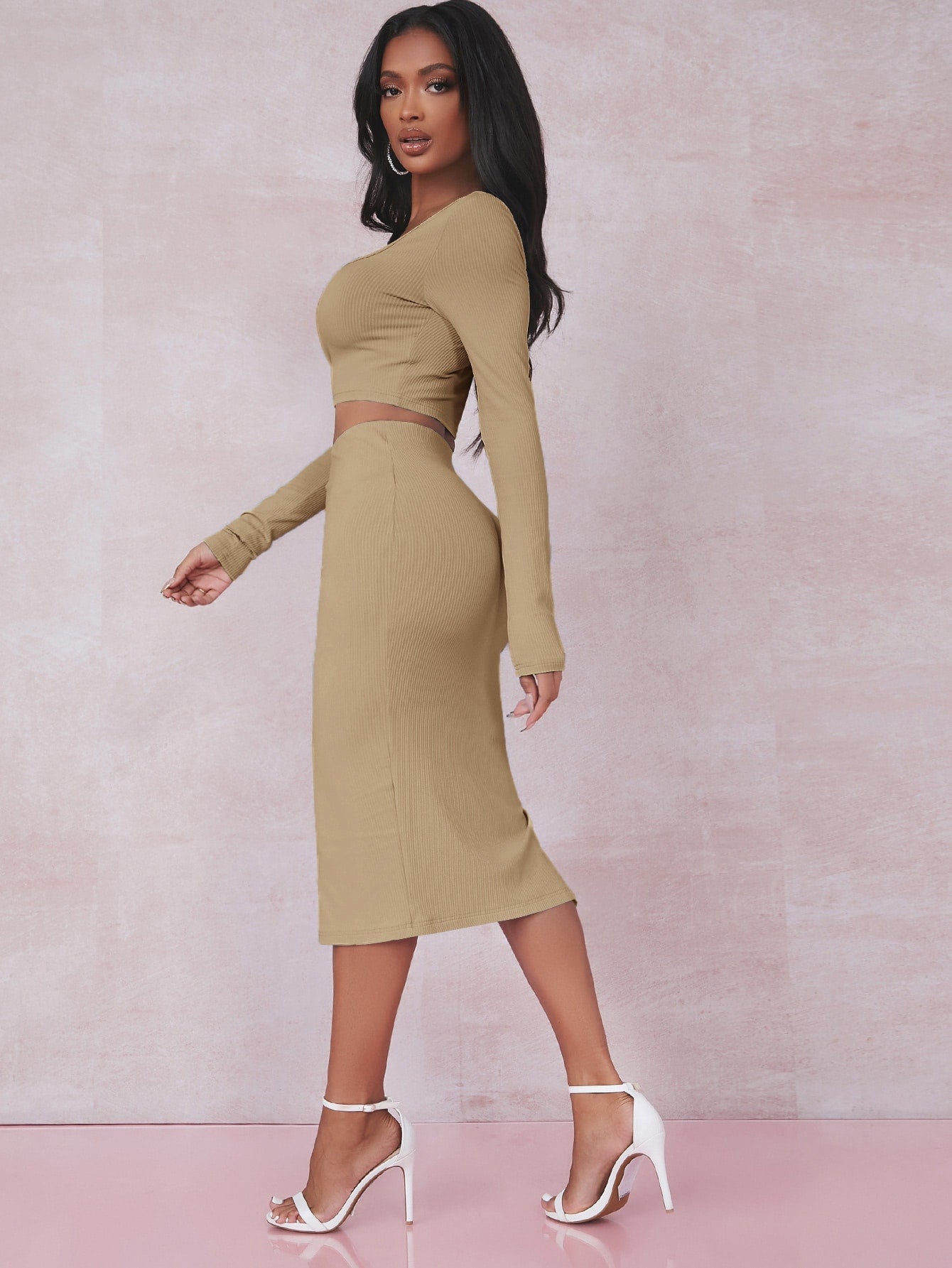 Crop T-Shirt & Rock Set mit Schlitz