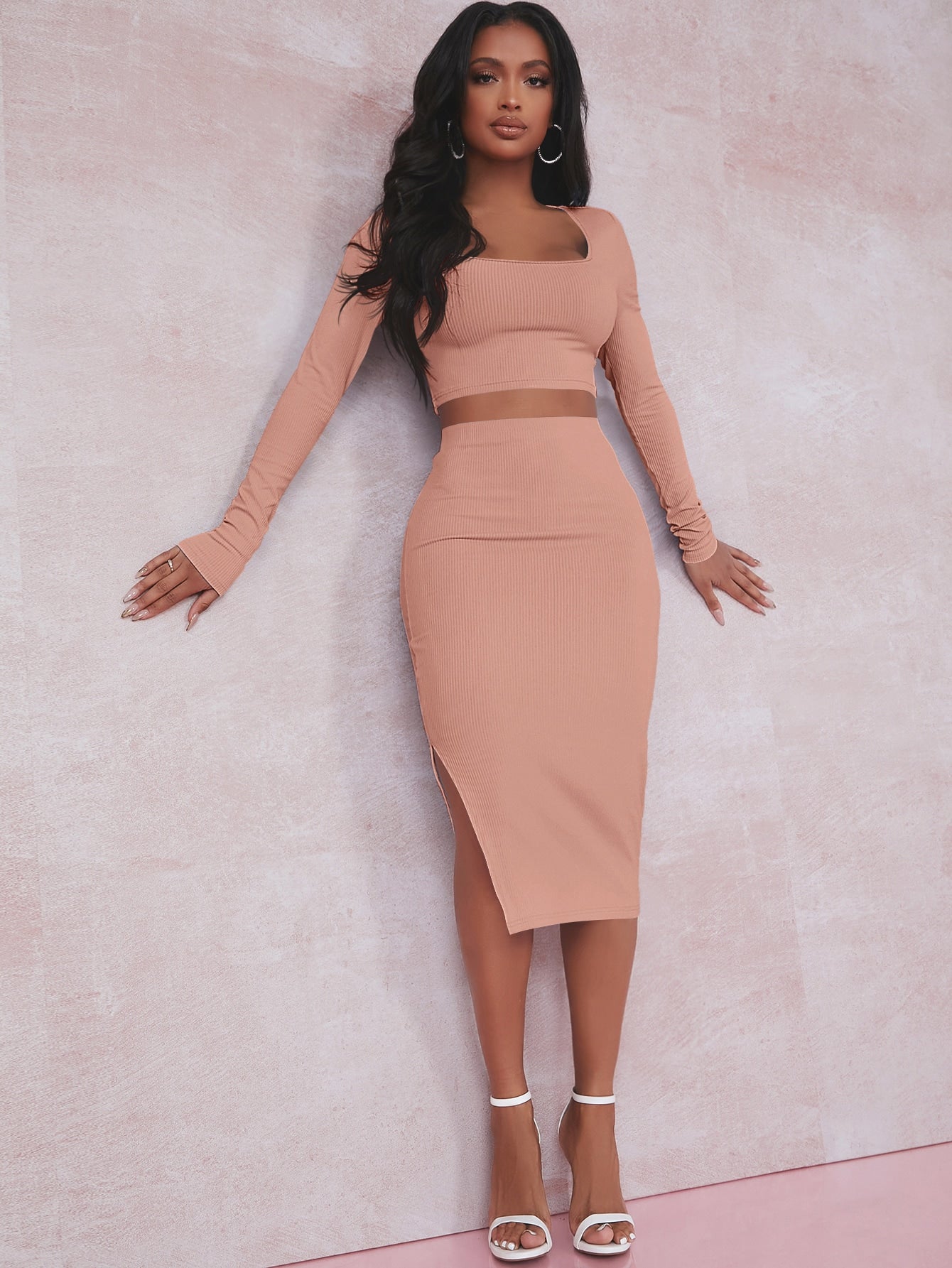 Crop T-Shirt & Rock Set mit Schlitz