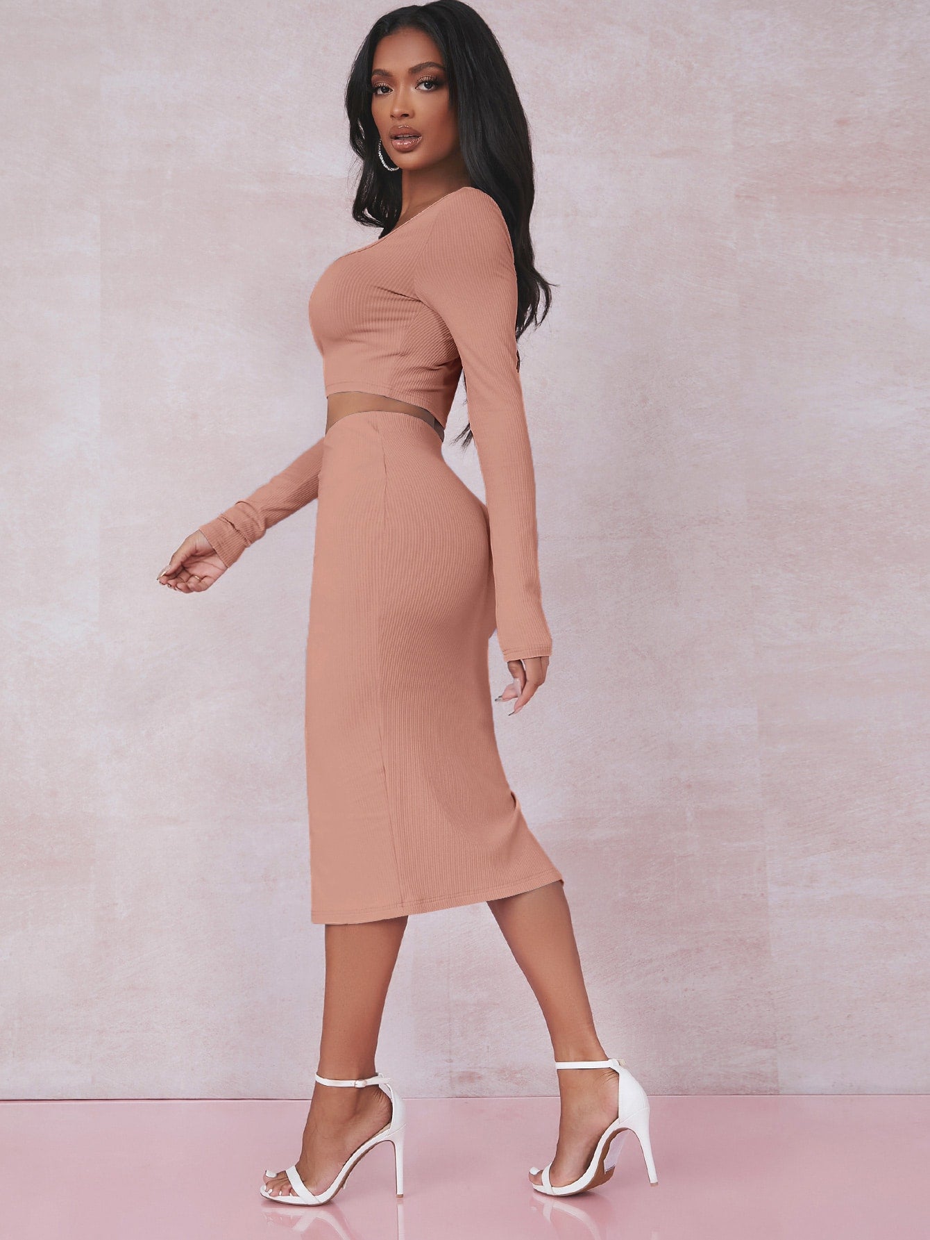 Crop T-Shirt & Rock Set mit Schlitz