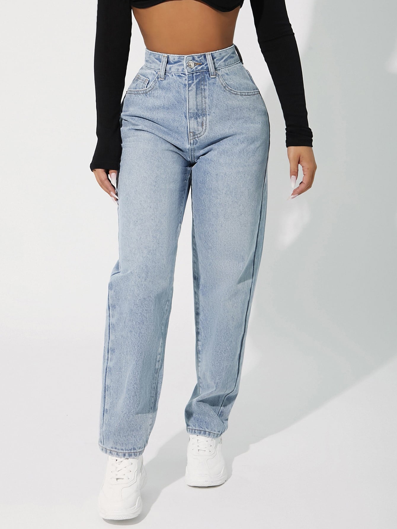 PETITE Mom Fit Jeans mit hoher Taille, Reißverschluss