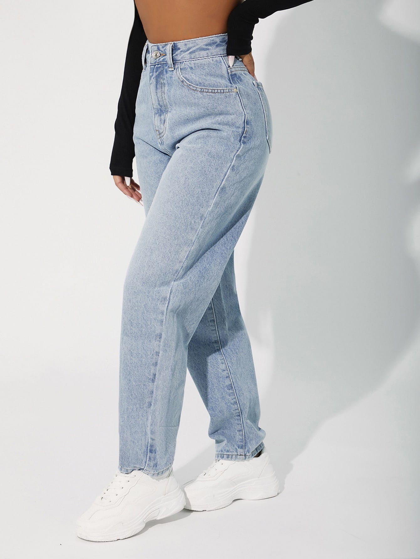PETITE Mom Fit Jeans mit hoher Taille, Reißverschluss