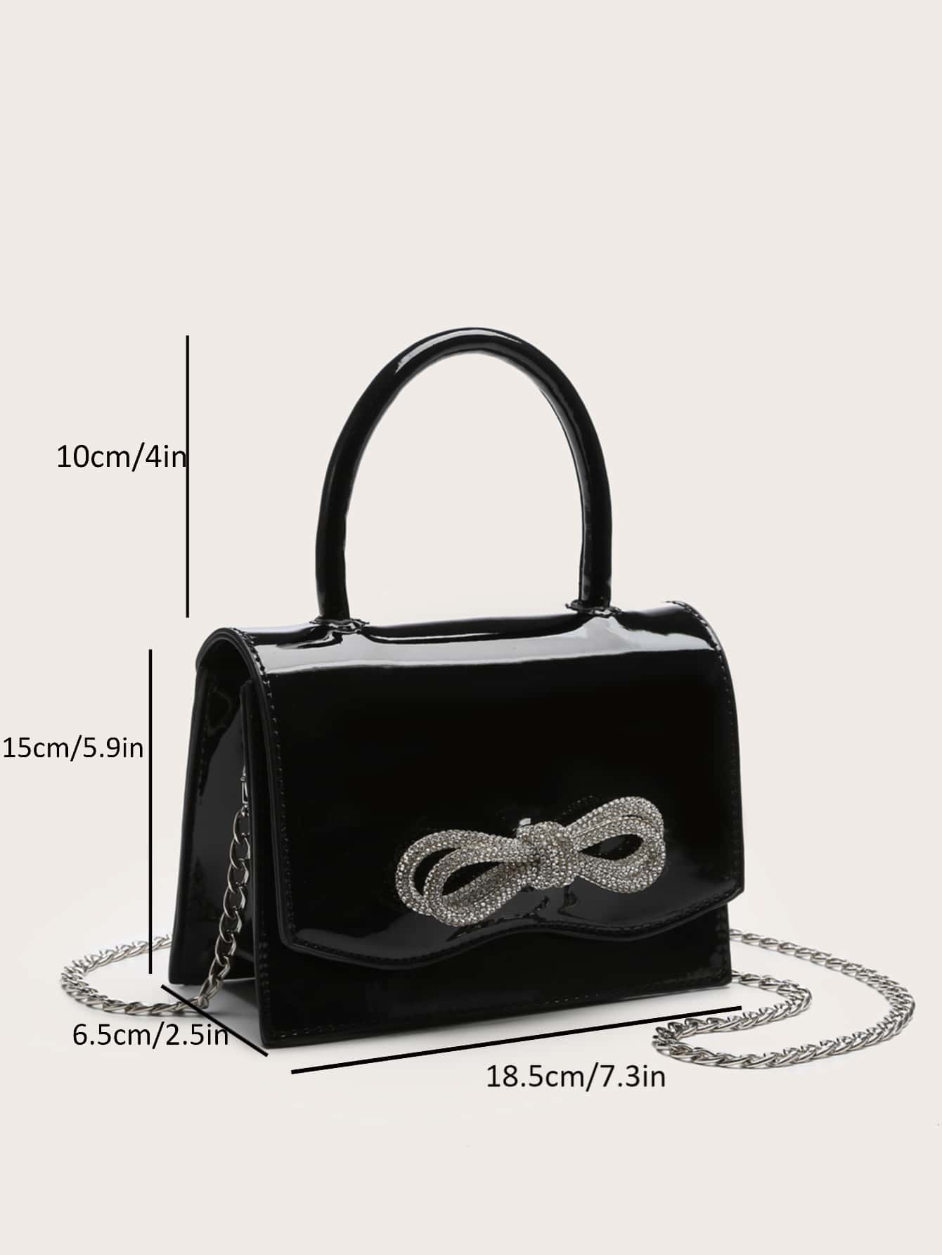 Quadratische Tasche mit Mini Strass, & Schleife Dekor, PU Klappe, für Täglich