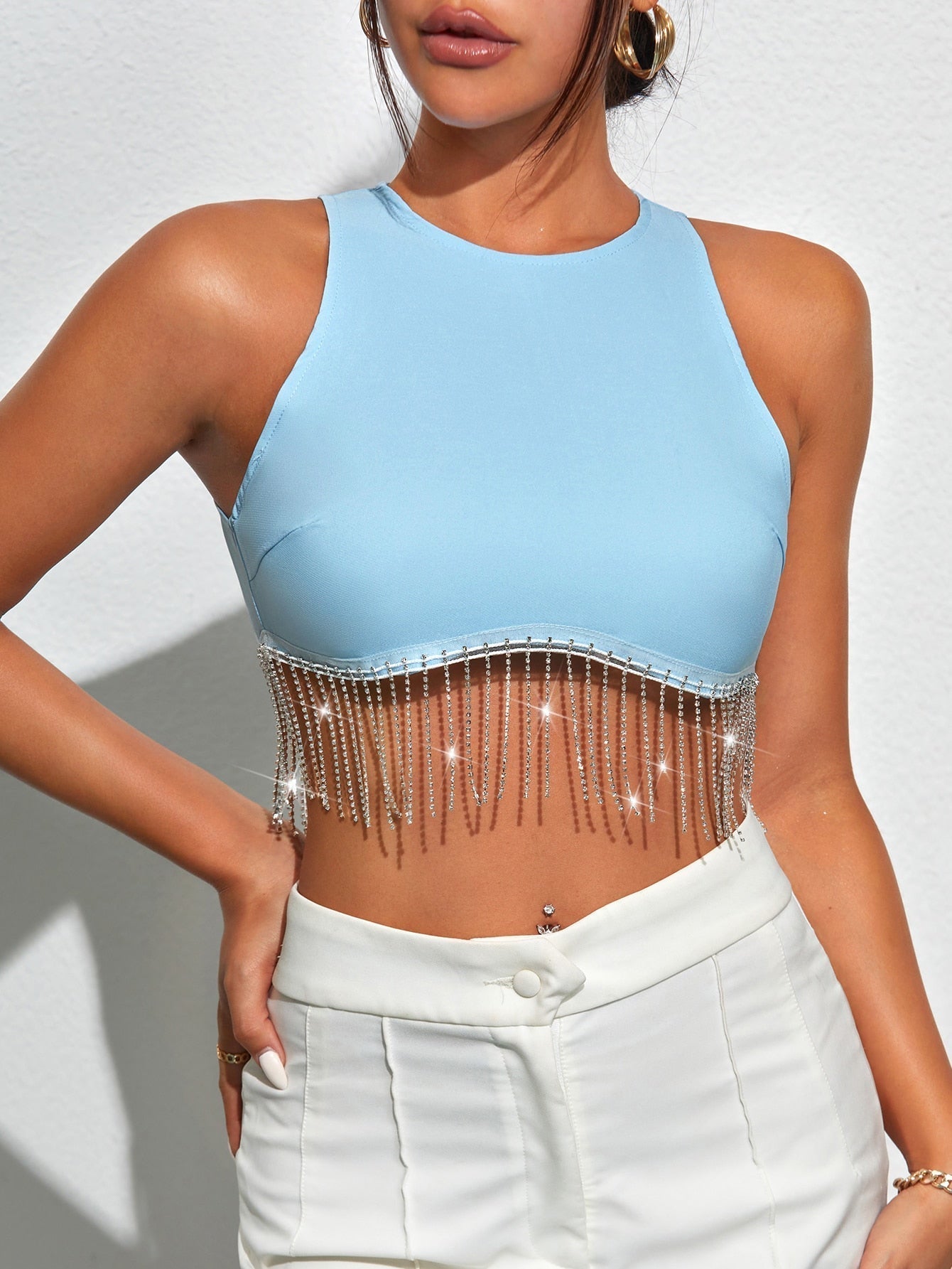 TRENDING Tank Top mit Strass, Fransen, Reißverschluss hinten