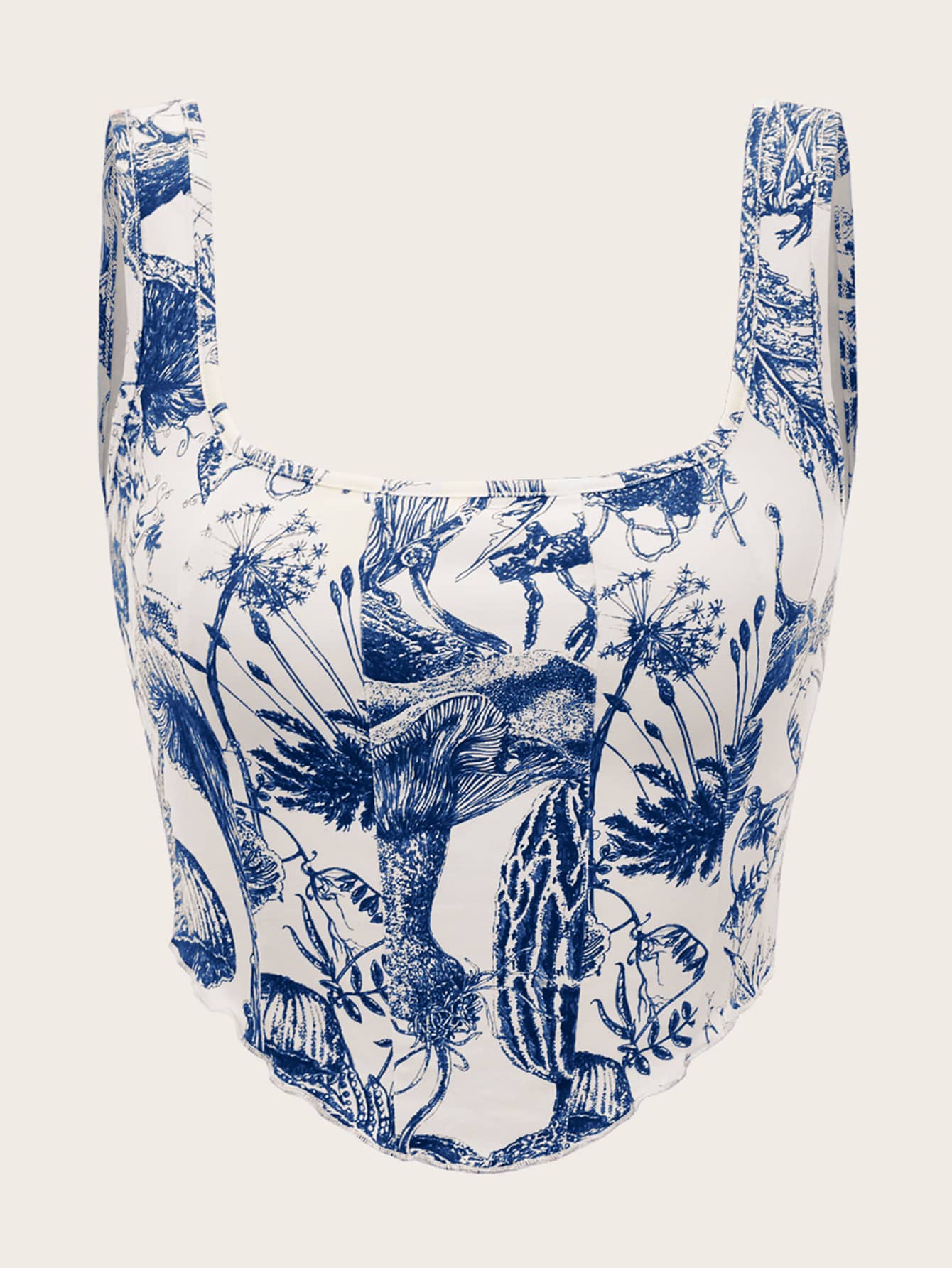 Tank Top mit Pflanze Muster, Wellensaum