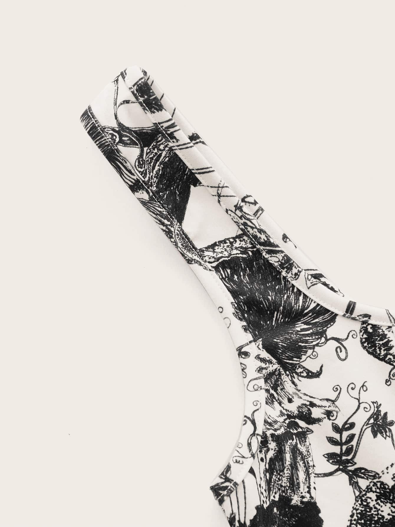 Tank Top mit Pflanze Muster, Wellensaum