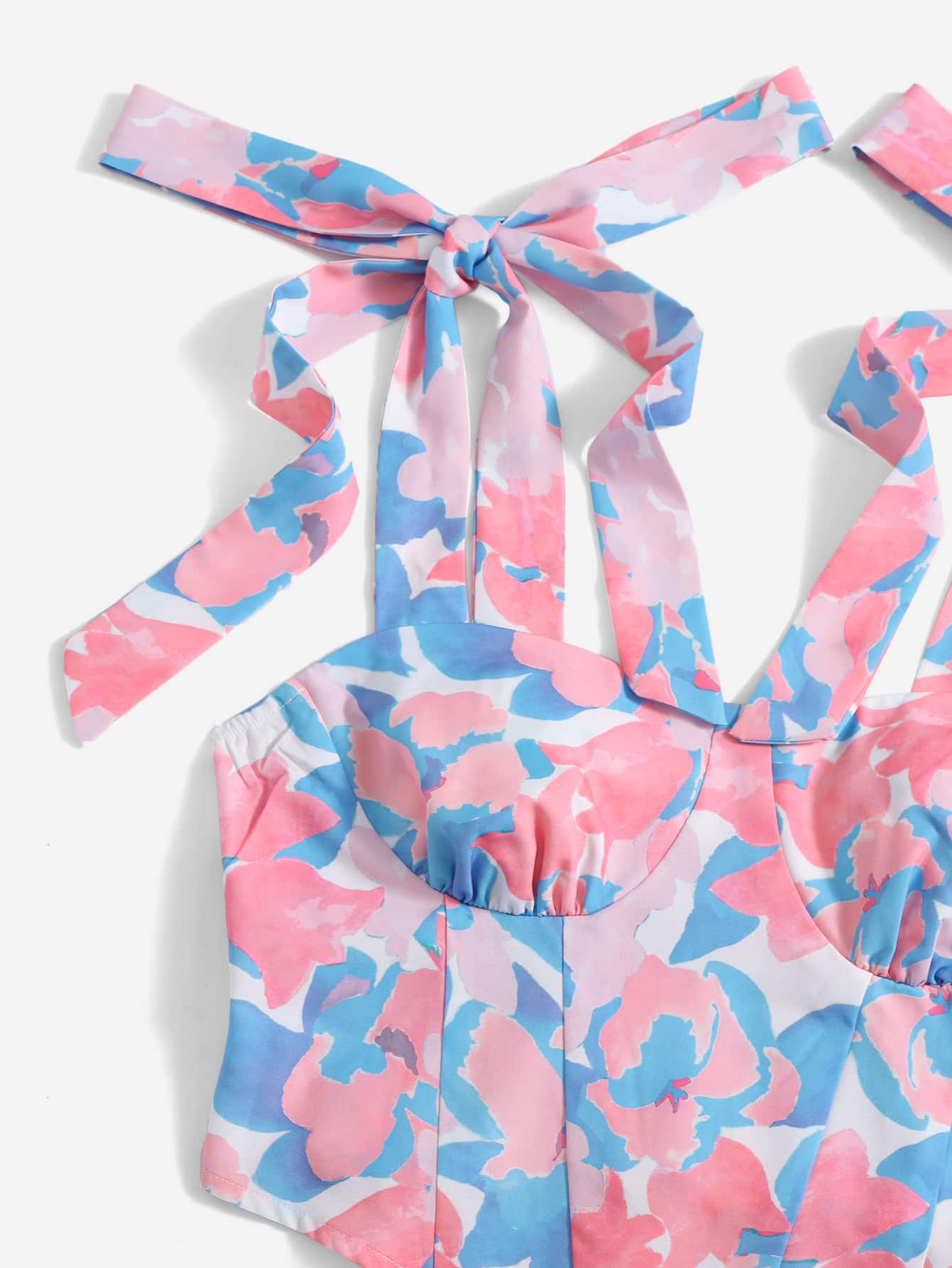 Top mit Blume Muster, Knoten auf Schulter, Rüschen