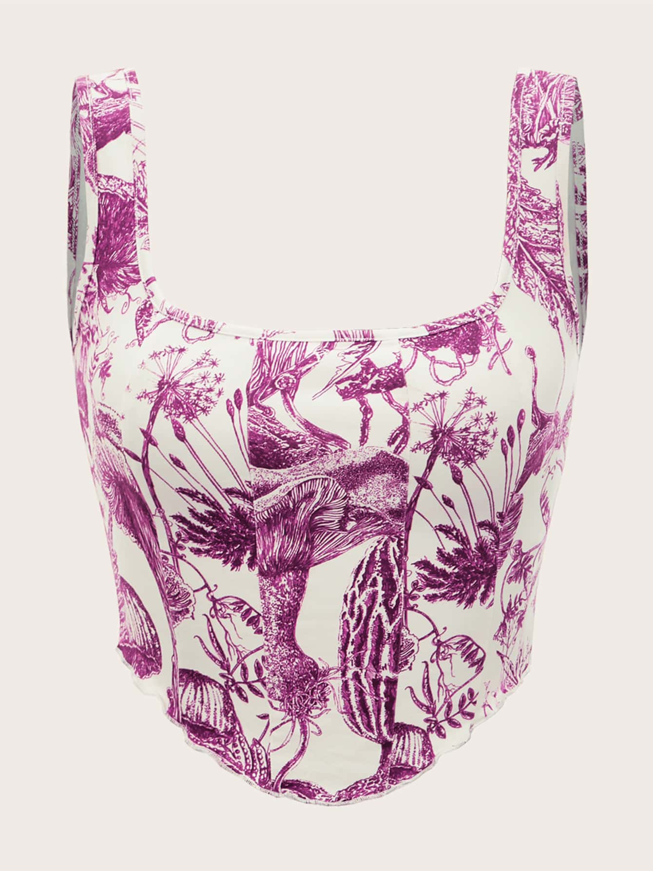 Tank Top mit Pflanze Muster, Wellensaum