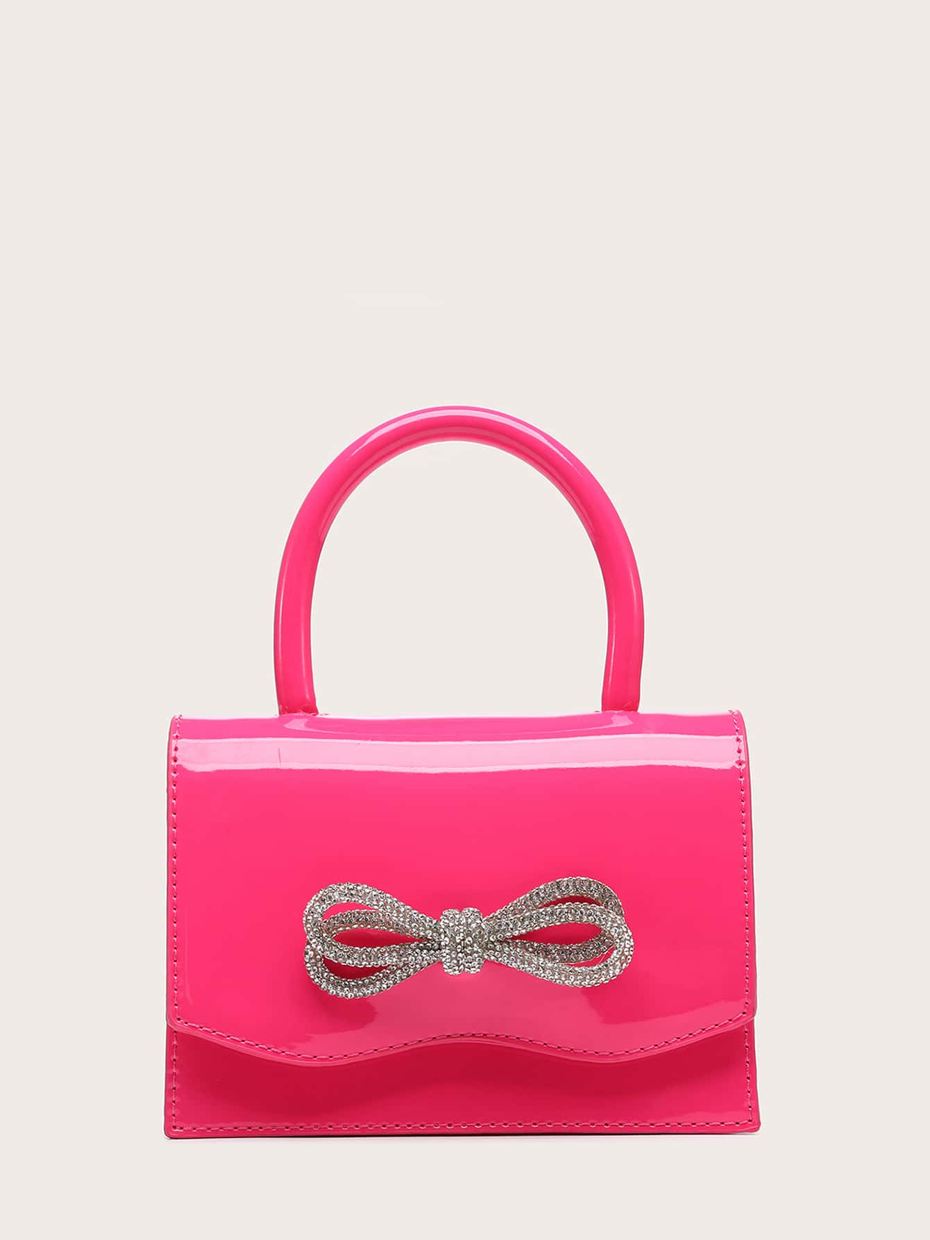 Quadratische Tasche mit Mini Strass, & Schleife Dekor, PU Klappe, für Täglich