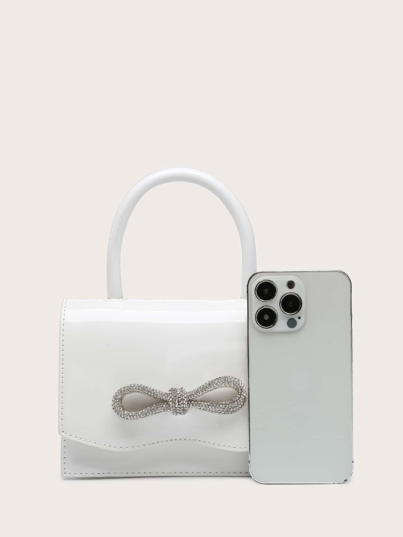 Quadratische Tasche mit Mini Strass, & Schleife Dekor, PU Klappe, für Täglich