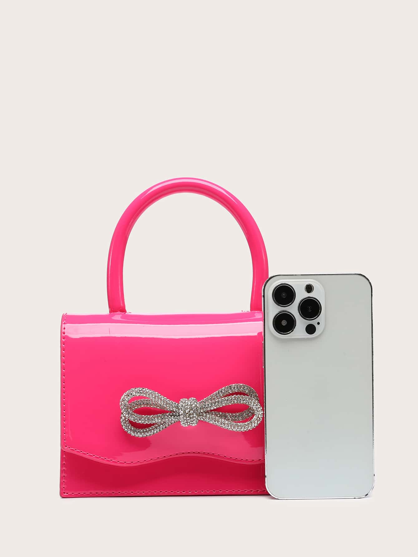 Quadratische Tasche mit Mini Strass, & Schleife Dekor, PU Klappe, für Täglich