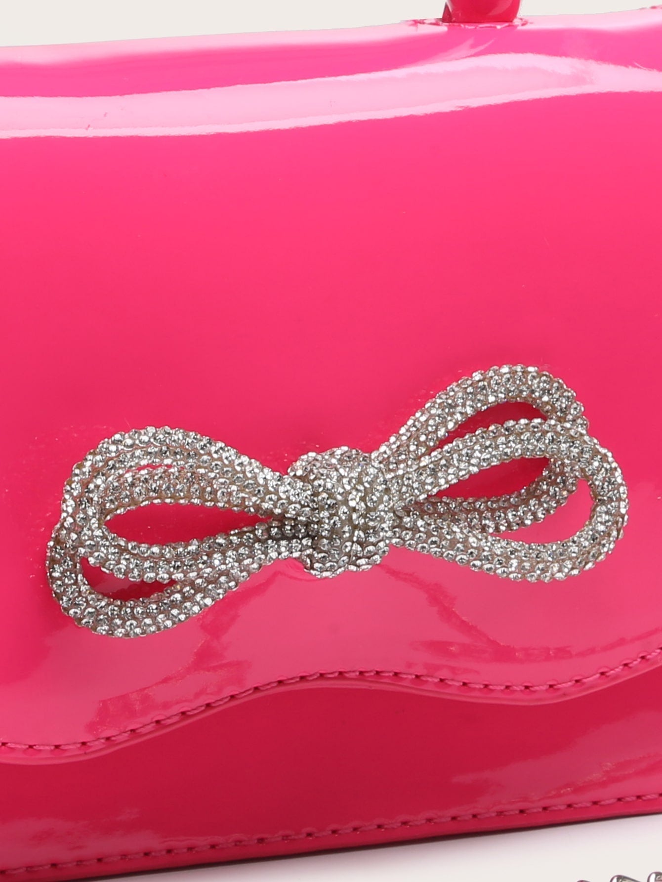 Quadratische Tasche mit Mini Strass, & Schleife Dekor, PU Klappe, für Täglich