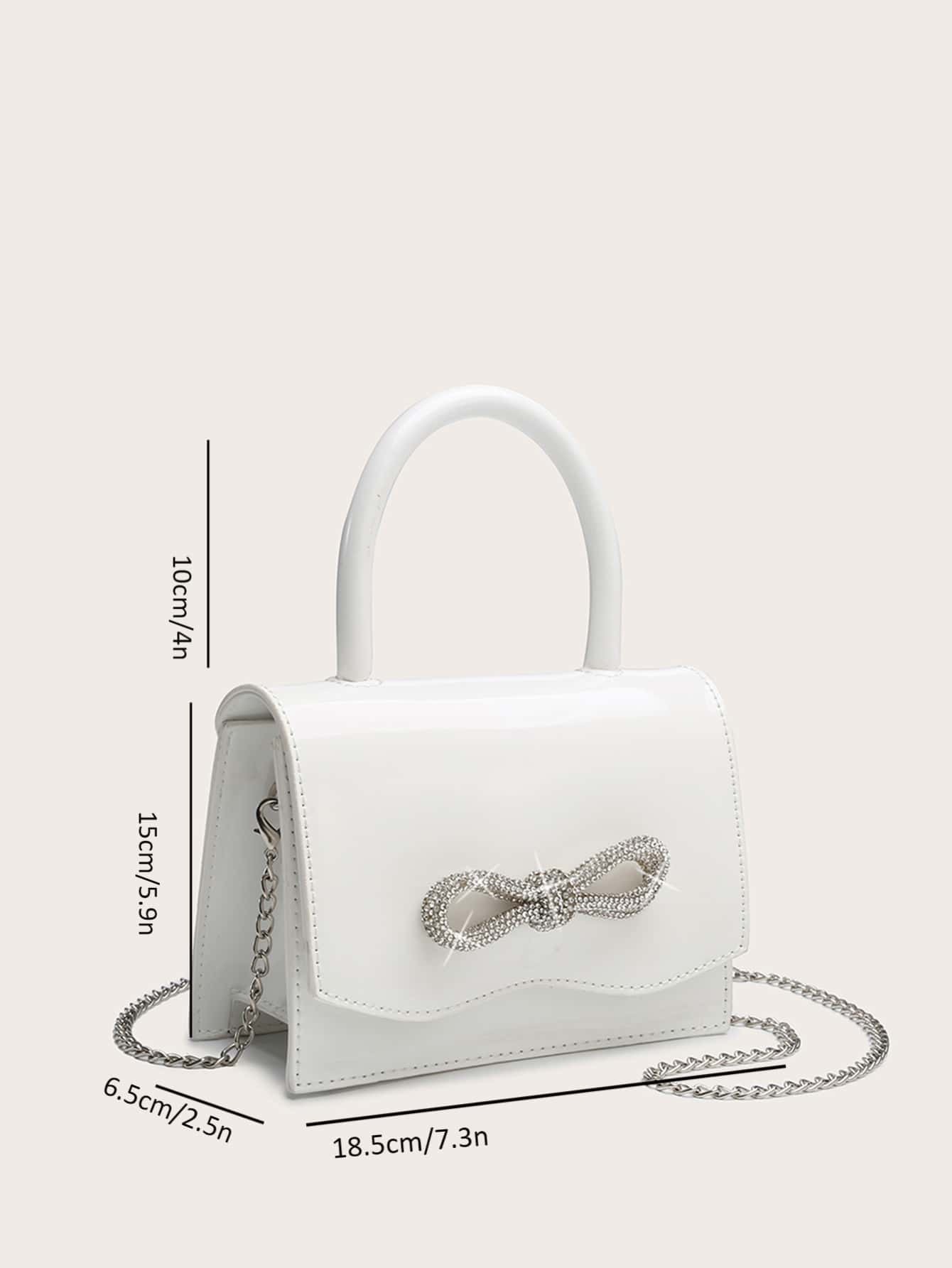 Quadratische Tasche mit Mini Strass, & Schleife Dekor, PU Klappe, für Täglich