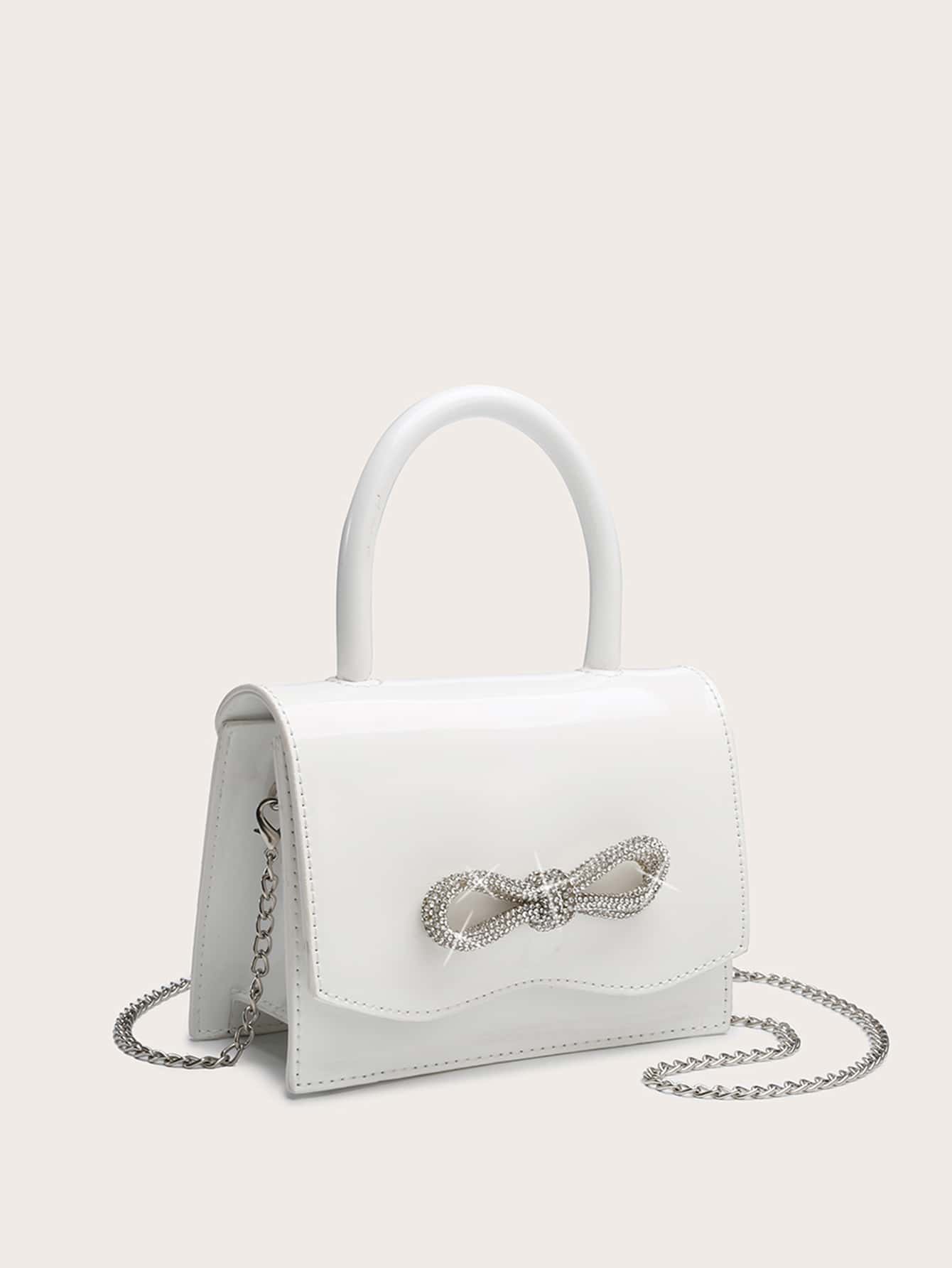 Quadratische Tasche mit Mini Strass, & Schleife Dekor, PU Klappe, für Täglich