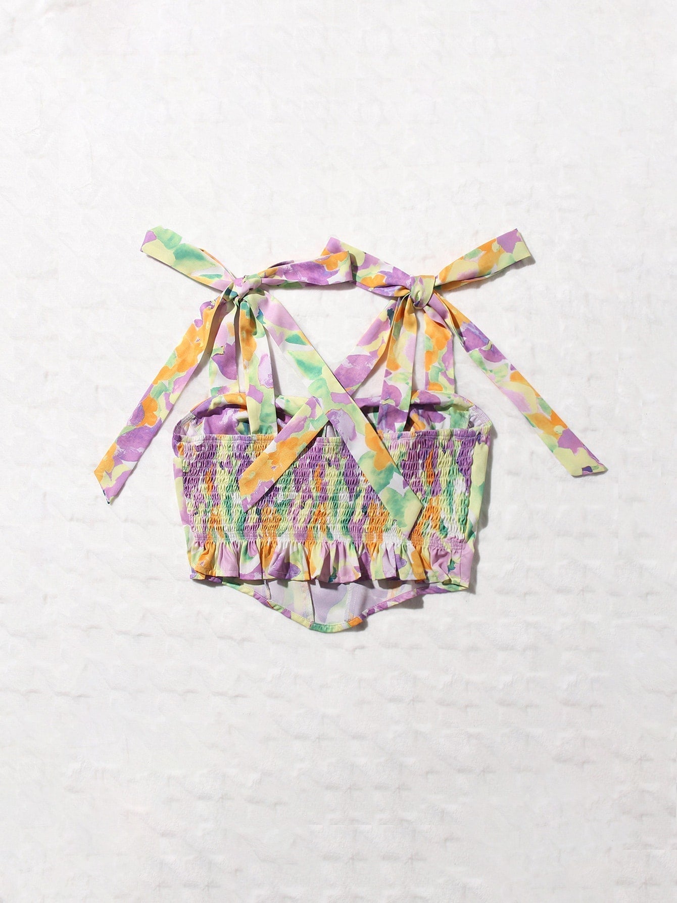 Top mit Blume Muster, Knoten auf Schulter, Rüschen