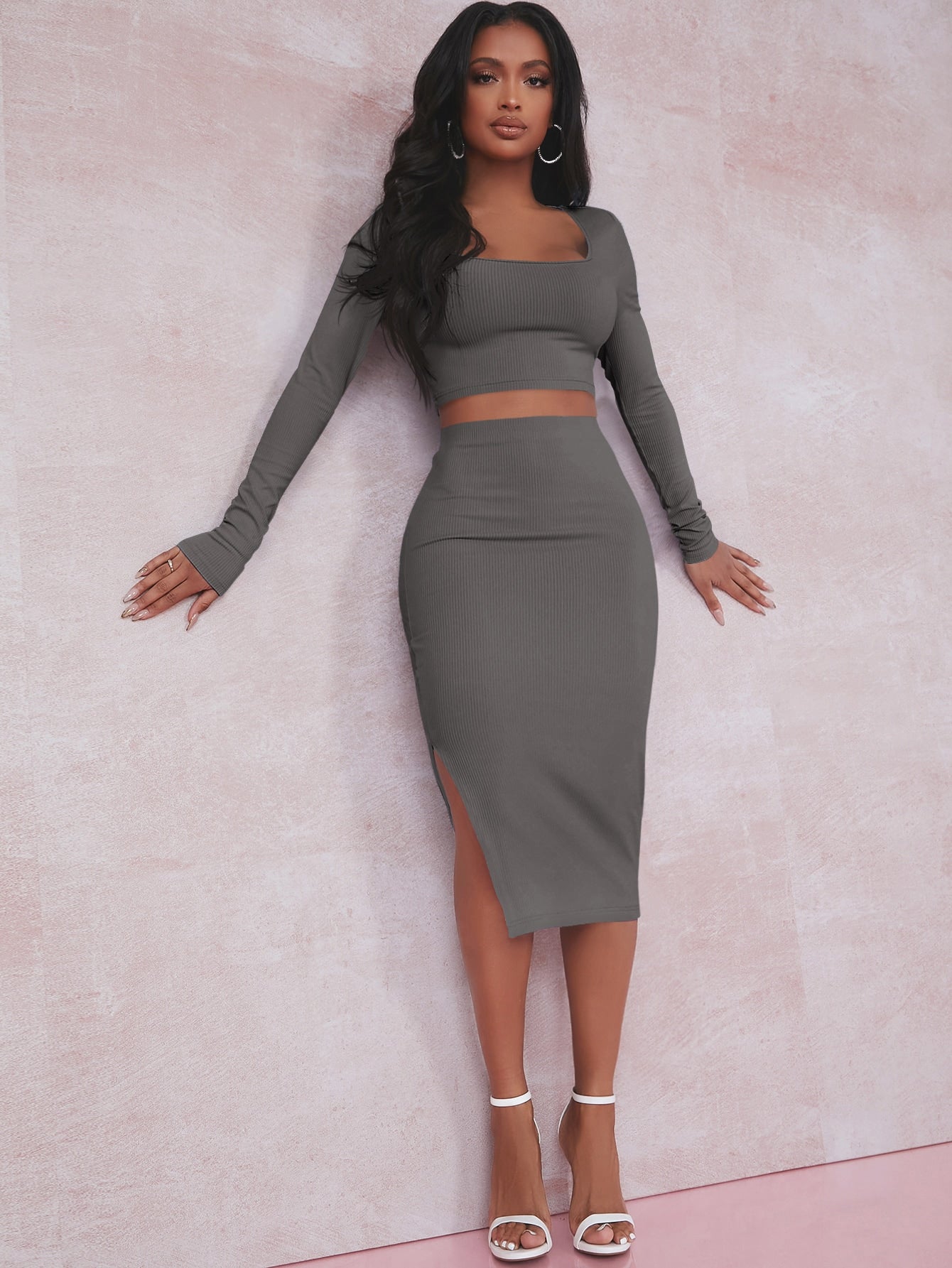 Crop T-Shirt & Rock Set mit Schlitz