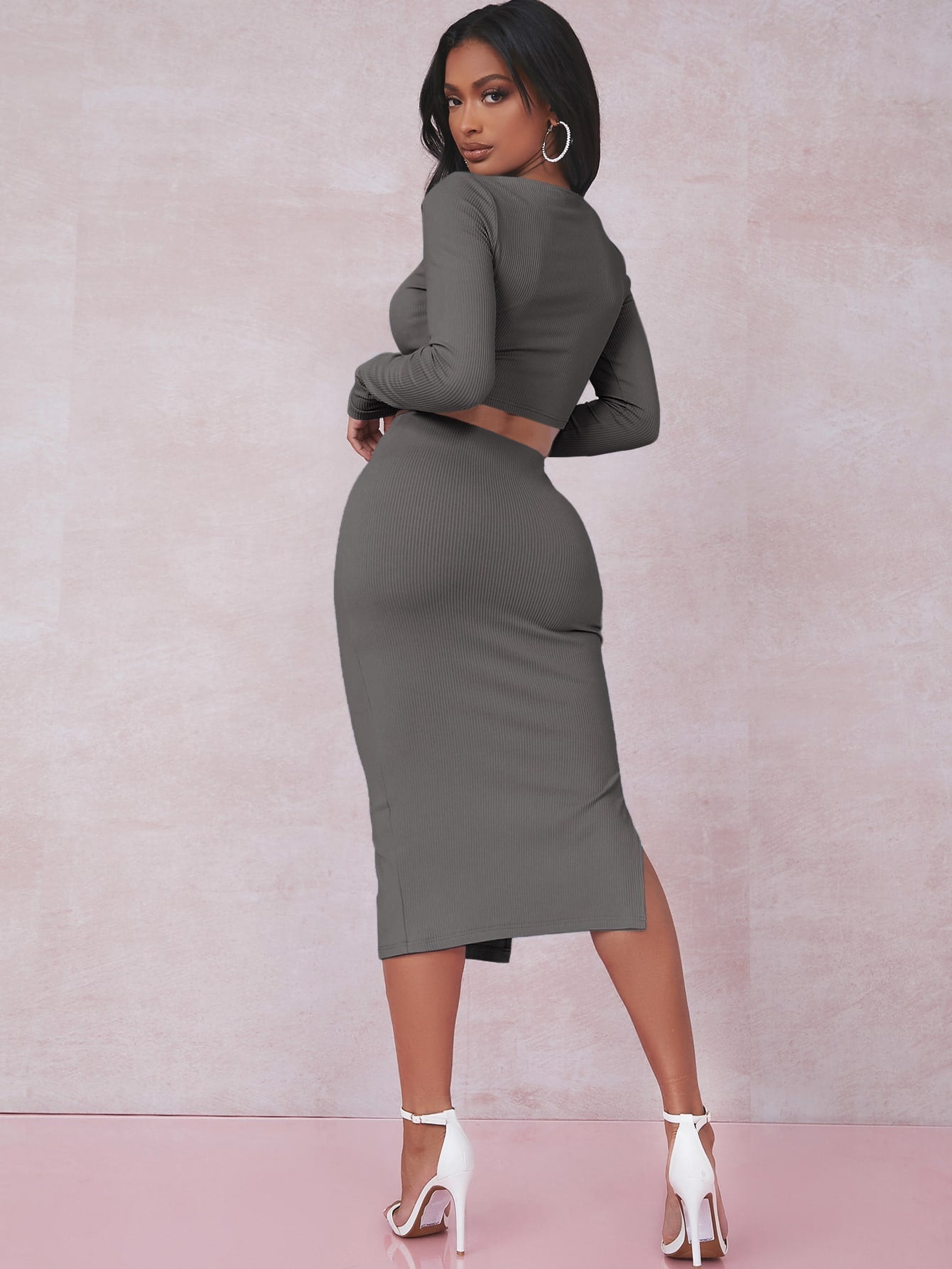 Crop T-Shirt & Rock Set mit Schlitz