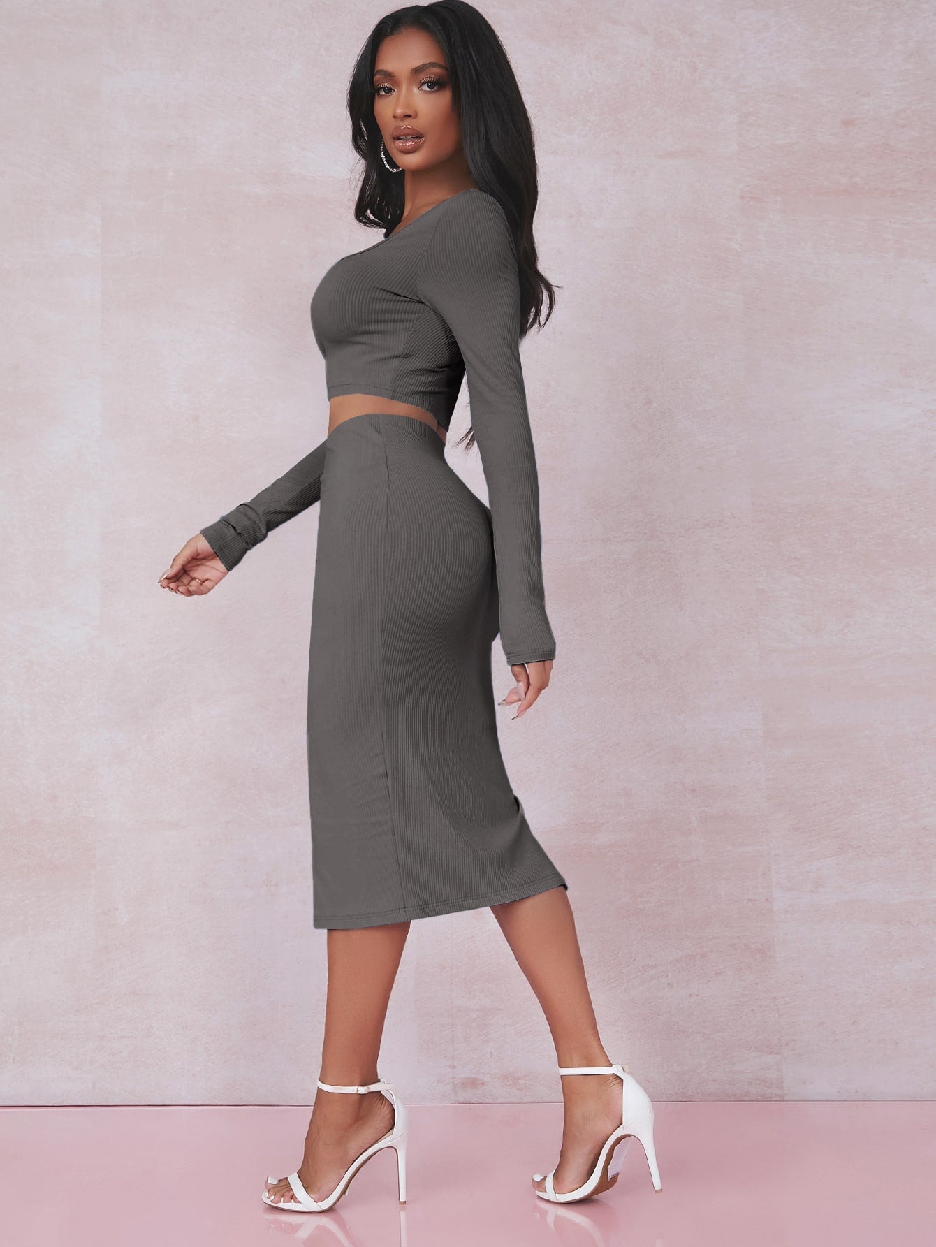 Crop T-Shirt & Rock Set mit Schlitz