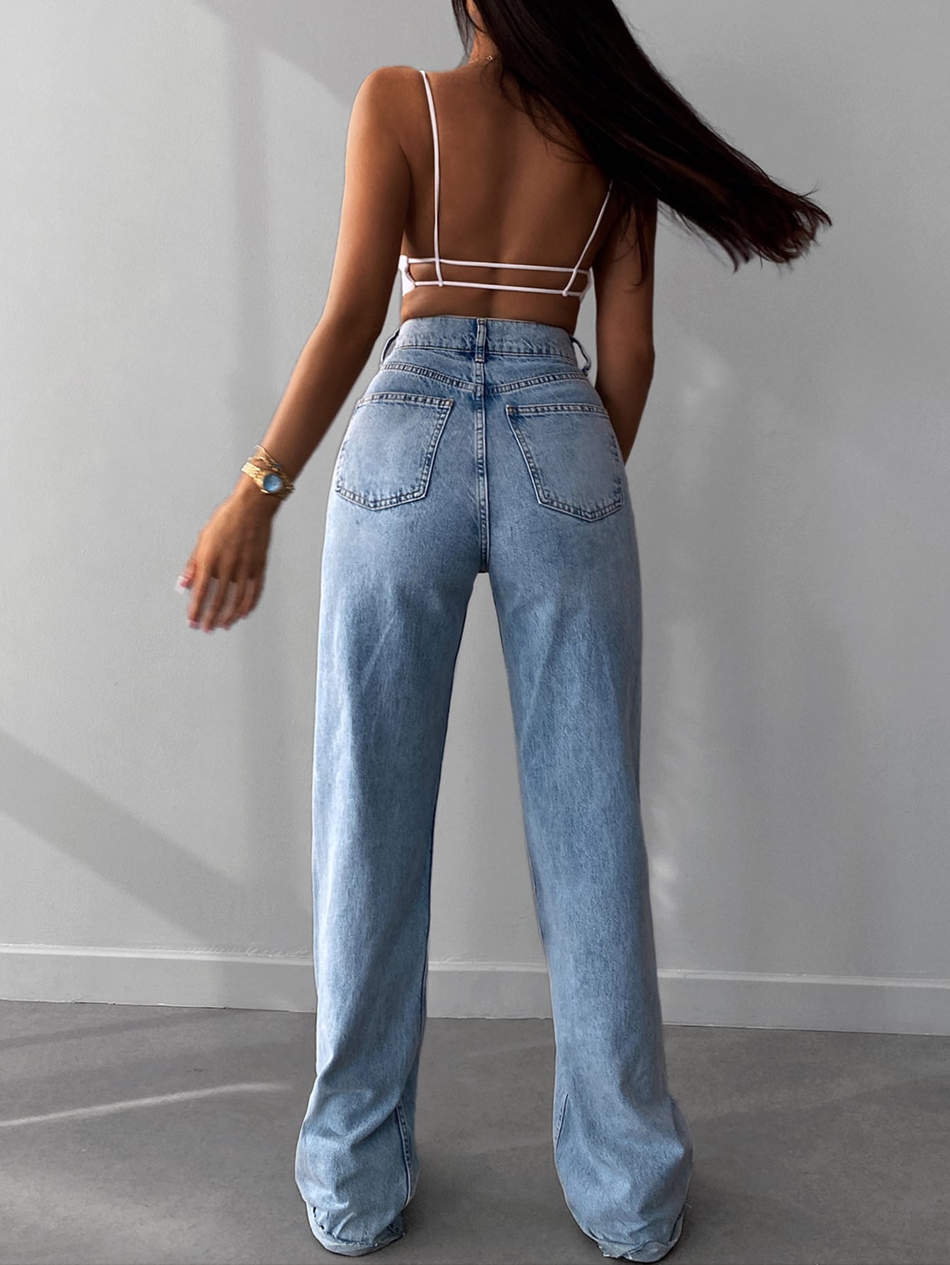 TALL Jeans mit hoher Taille, umgesäumtem Saum, breitem Beinschnitt