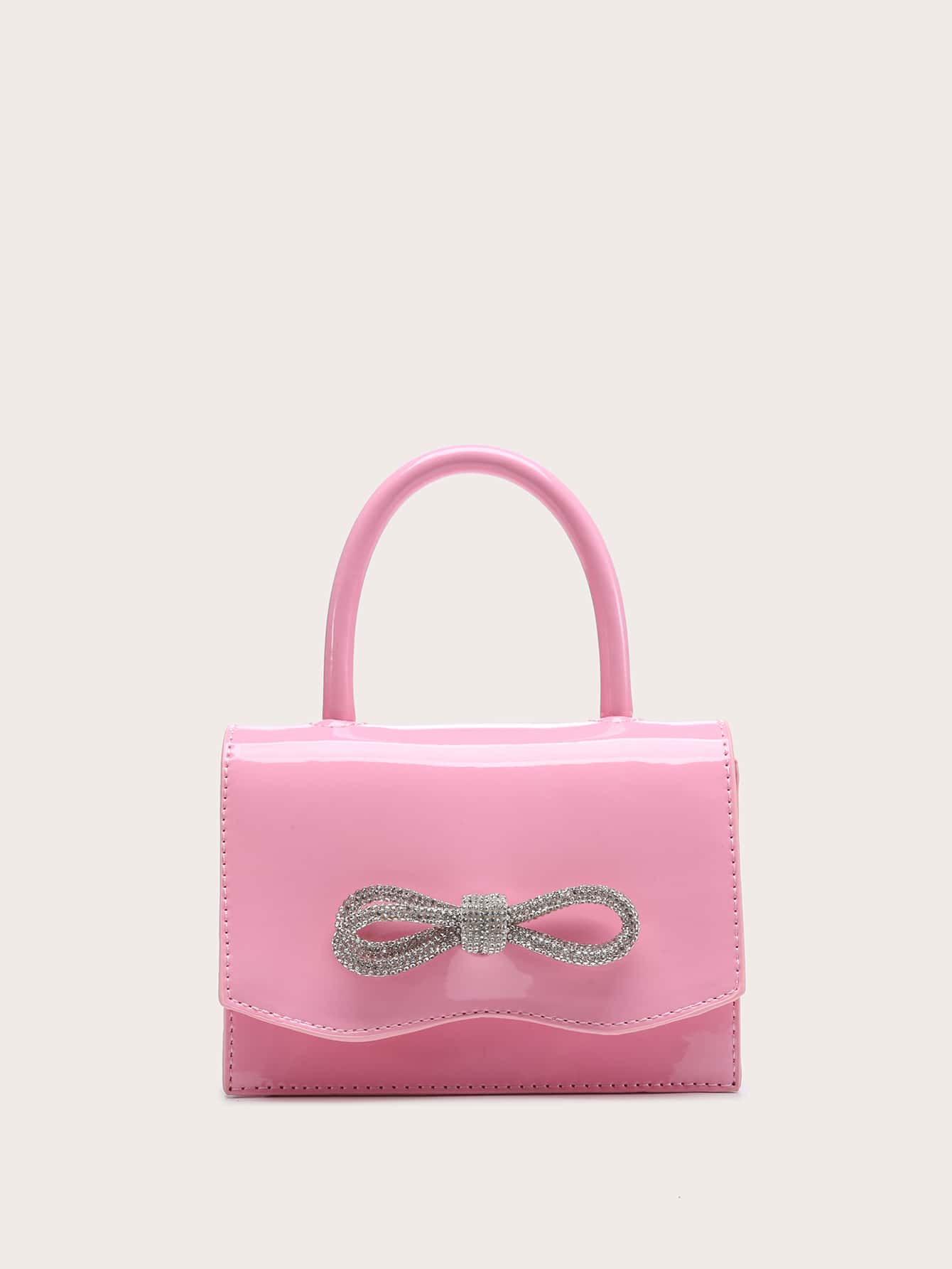 Quadratische Tasche mit Mini Strass, & Schleife Dekor, PU Klappe, für Täglich