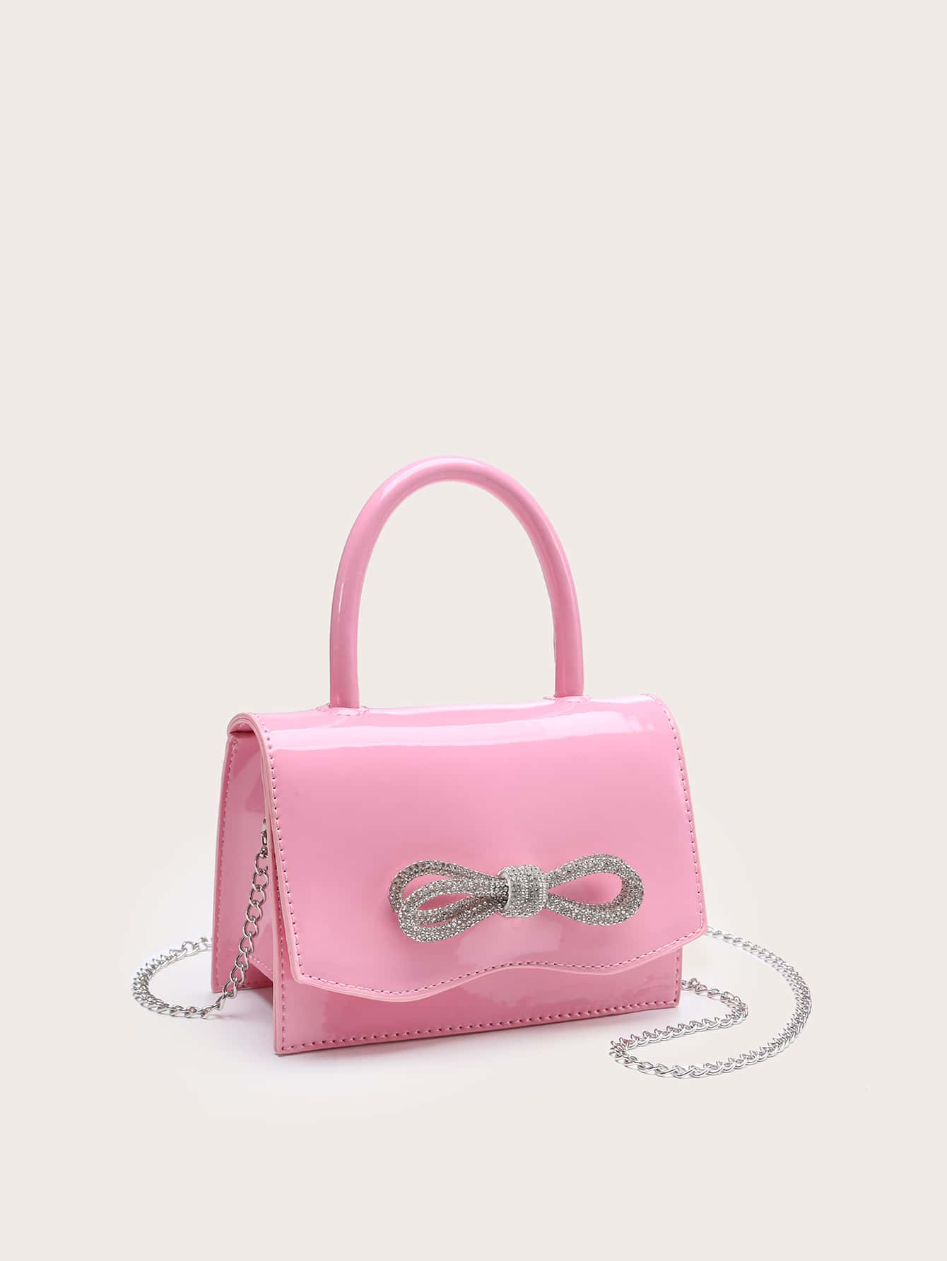 Quadratische Tasche mit Mini Strass, & Schleife Dekor, PU Klappe, für Täglich