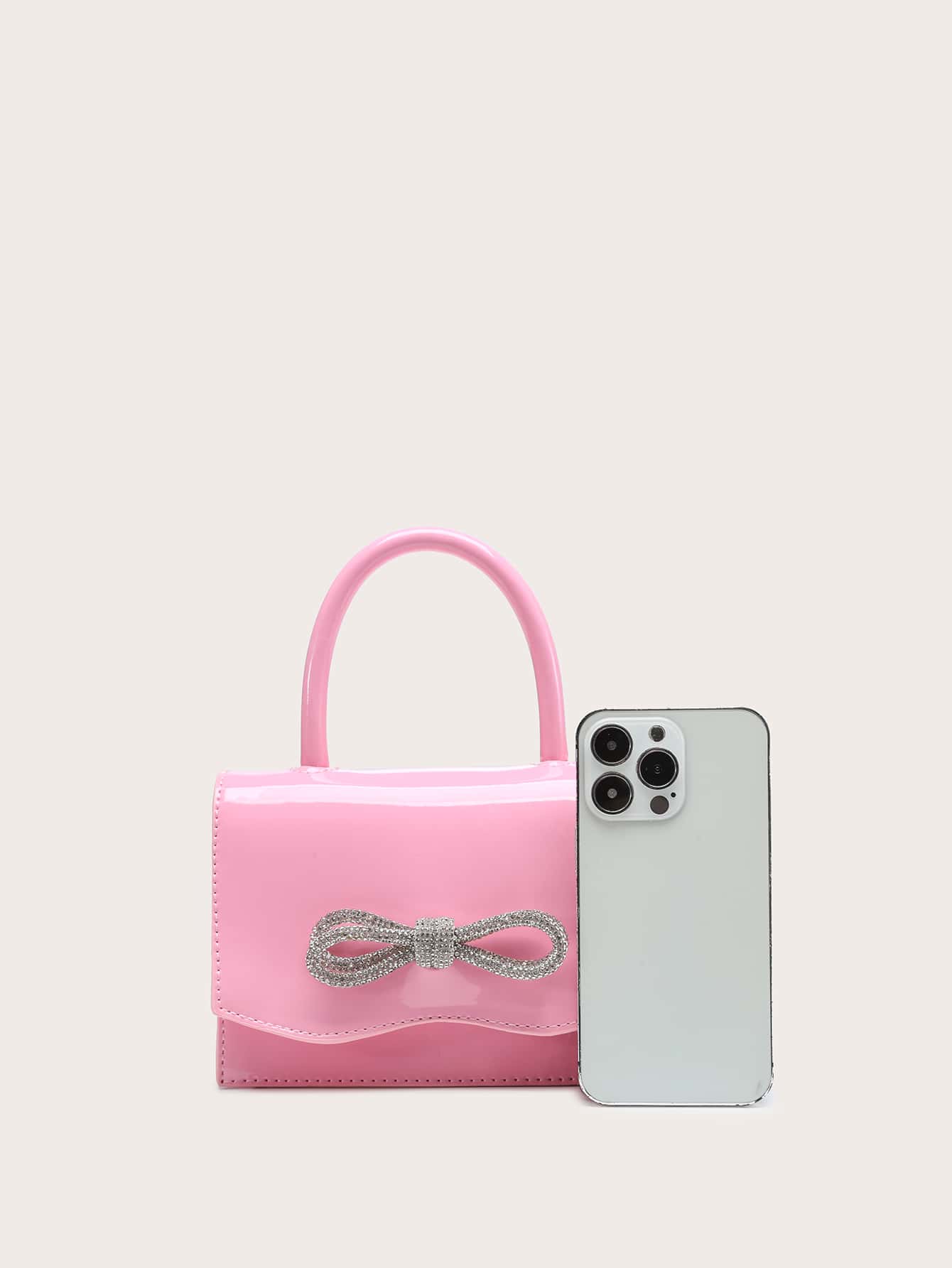 Quadratische Tasche mit Mini Strass, & Schleife Dekor, PU Klappe, für Täglich