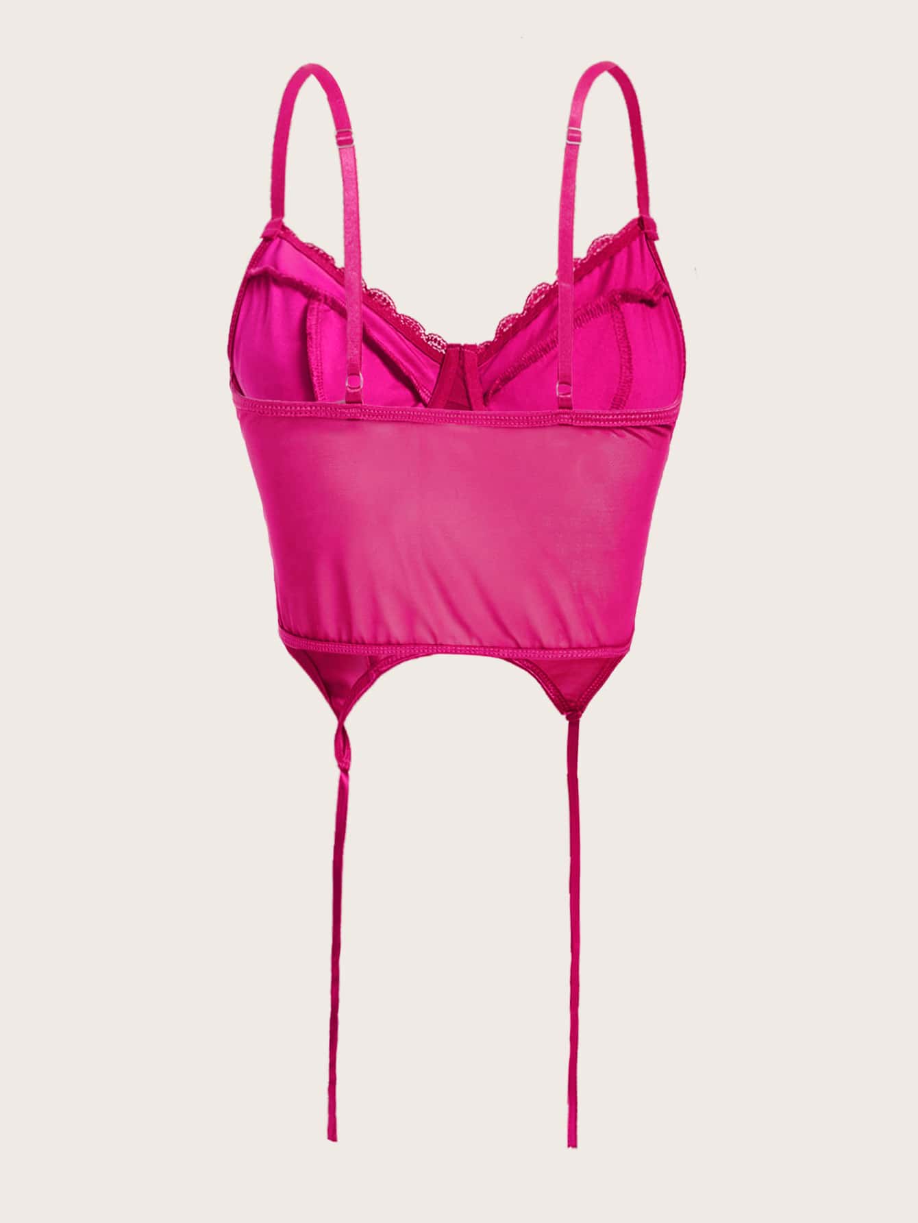 Cami Top mit Kontrast Spitzen, Vollbusiger, asymmetrischem Saum, Crop Mesh