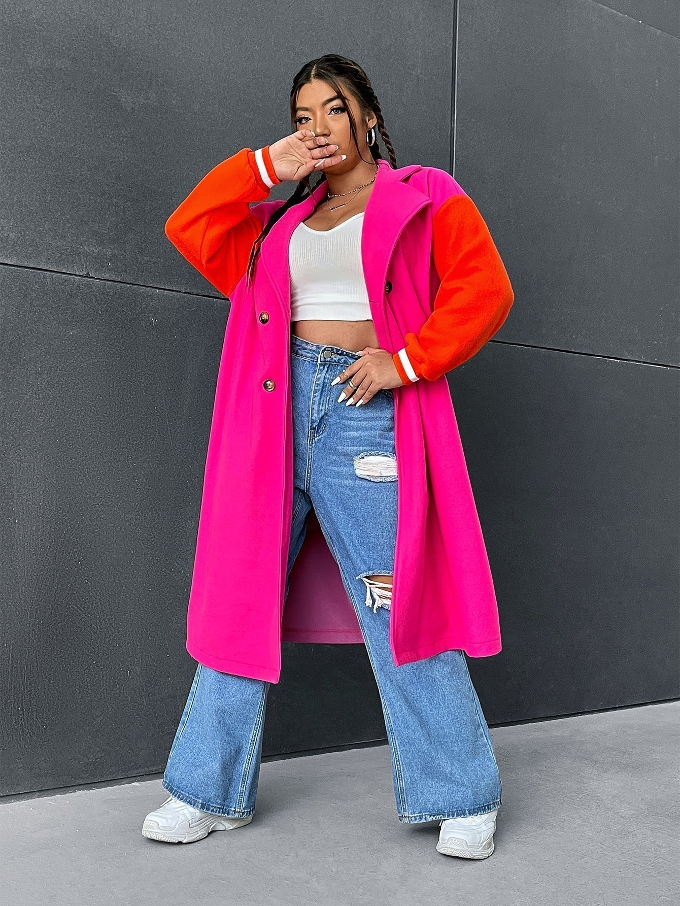 PLUSSize Mantel mit Farbblock, Drop Shoulder doppelten Knopfleisten