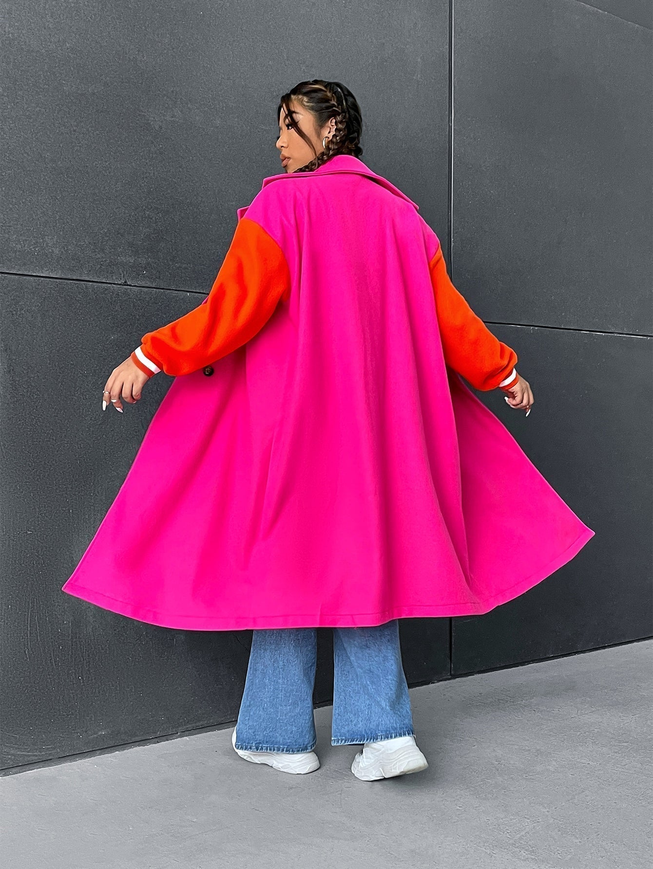 PLUSSize Mantel mit Farbblock, Drop Shoulder doppelten Knopfleisten