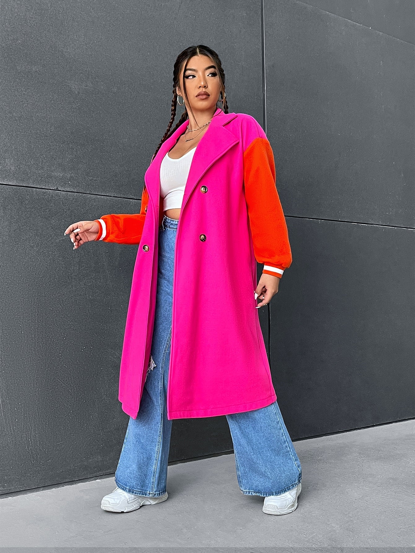 PLUSSize Mantel mit Farbblock, Drop Shoulder doppelten Knopfleisten