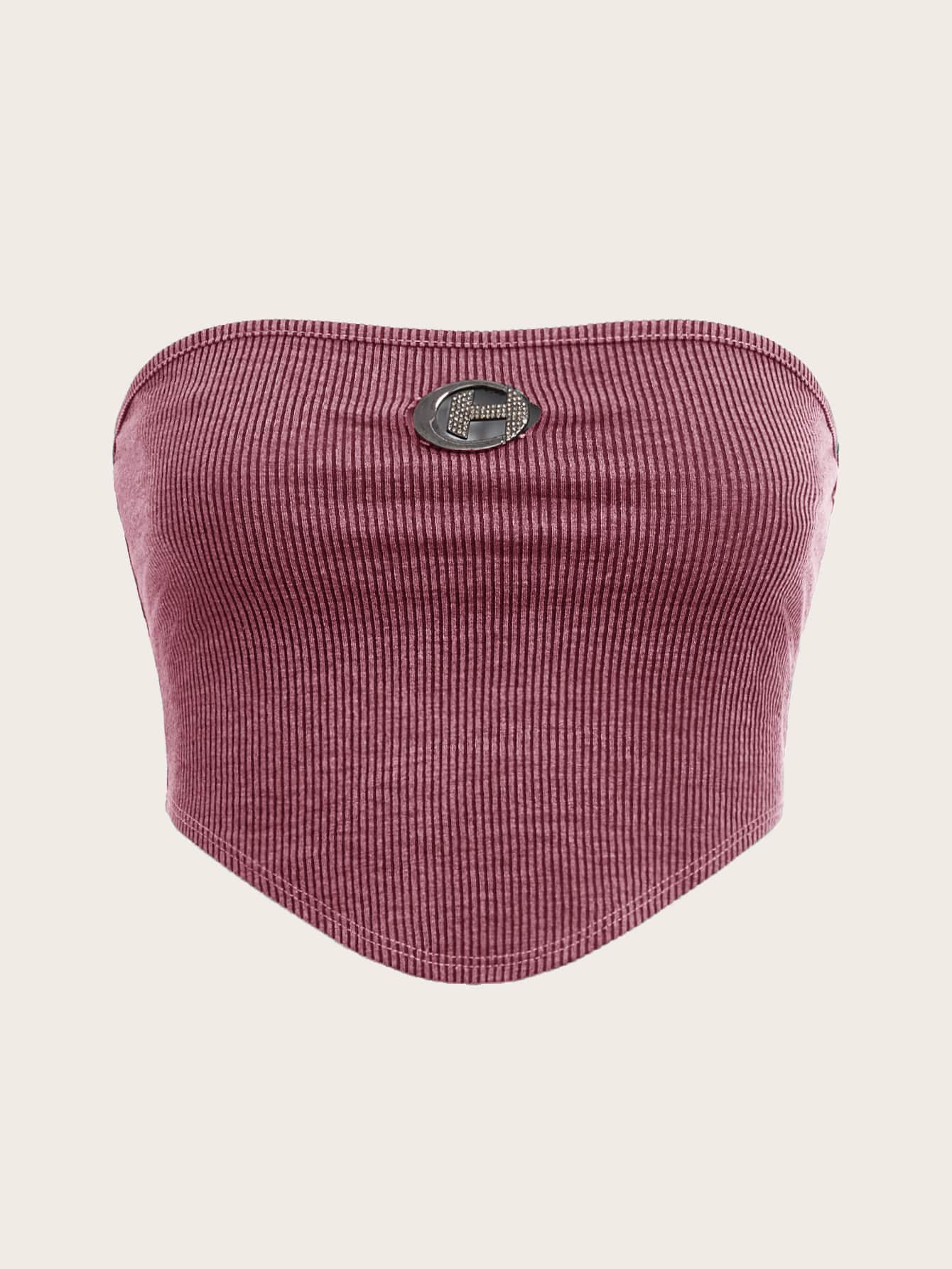 Crop Tube Top mit Rippenstrick Strass, Ring Dekor, Bandana Saum