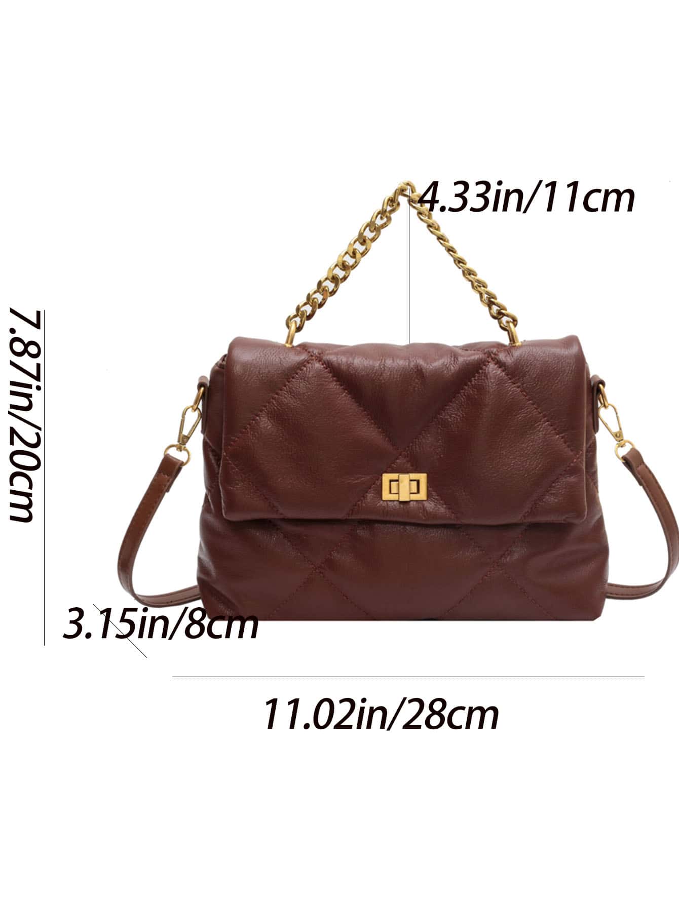 Quadratische Tasche mit Gesteppt Kette Dekor, Klappe