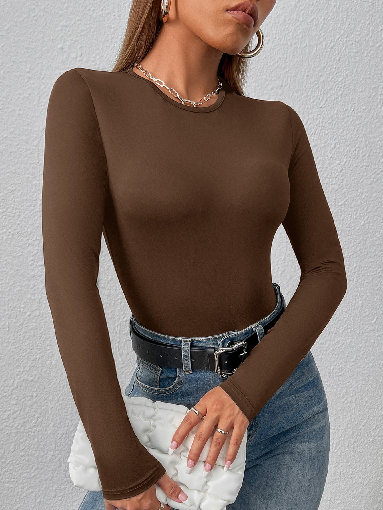 T-Shirt Body mit schmaler Passform, rundem Kragen,