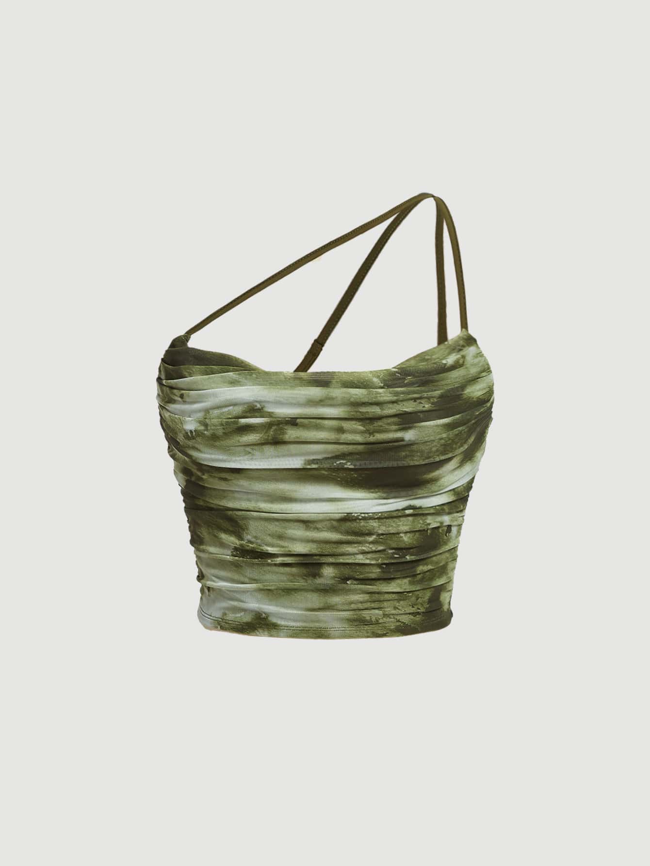 Crop Top mit Batik, einer Schulter frei, geraffter Seite, drapiertem Detail