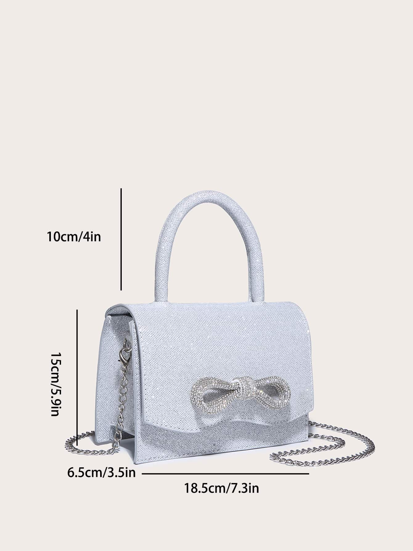 Quadratische Tasche mit Mini Strass, & Schleife Dekor, PU Klappe, für Täglich