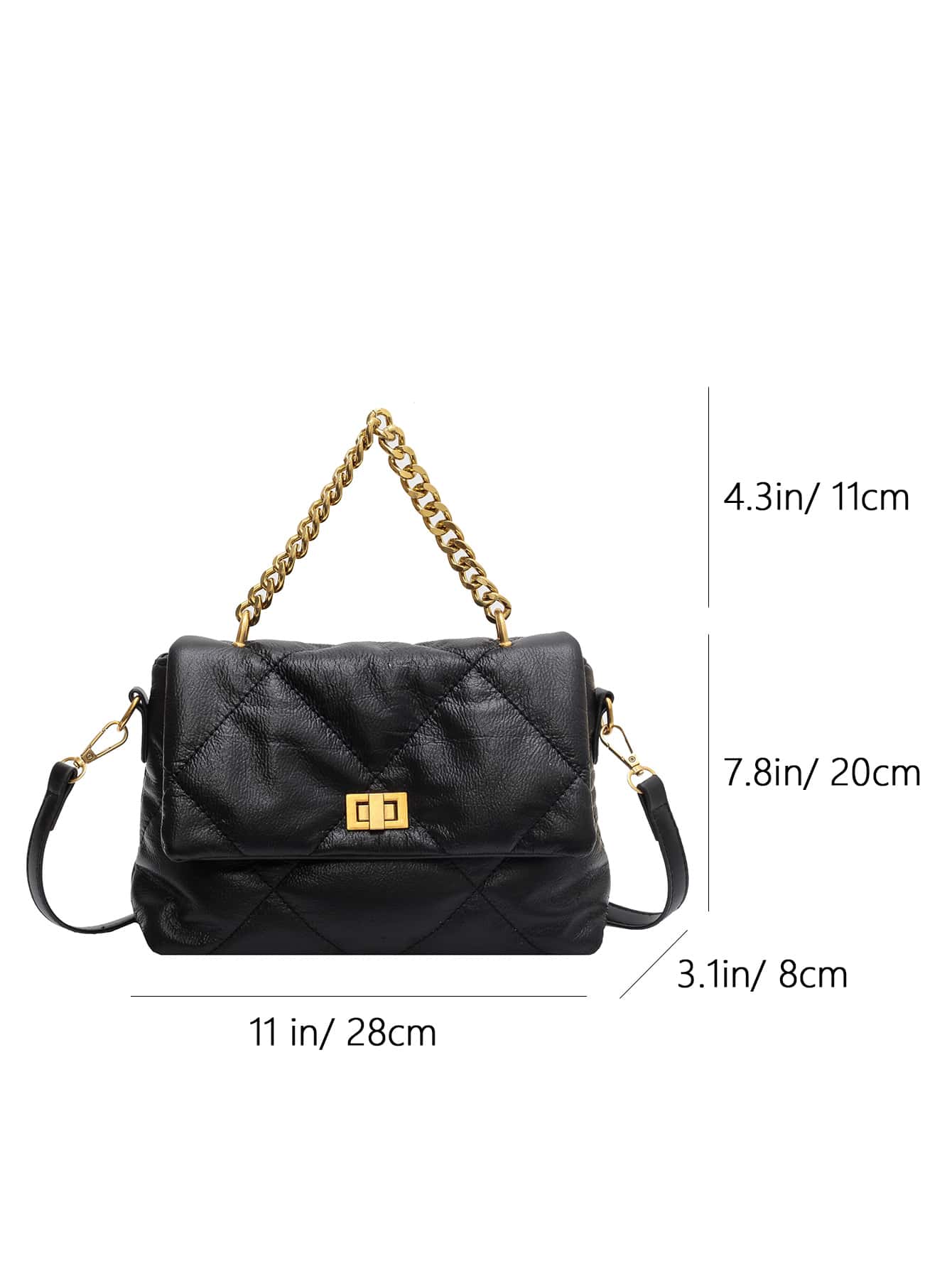 Quadratische Tasche mit Gesteppt Kette Dekor, Klappe