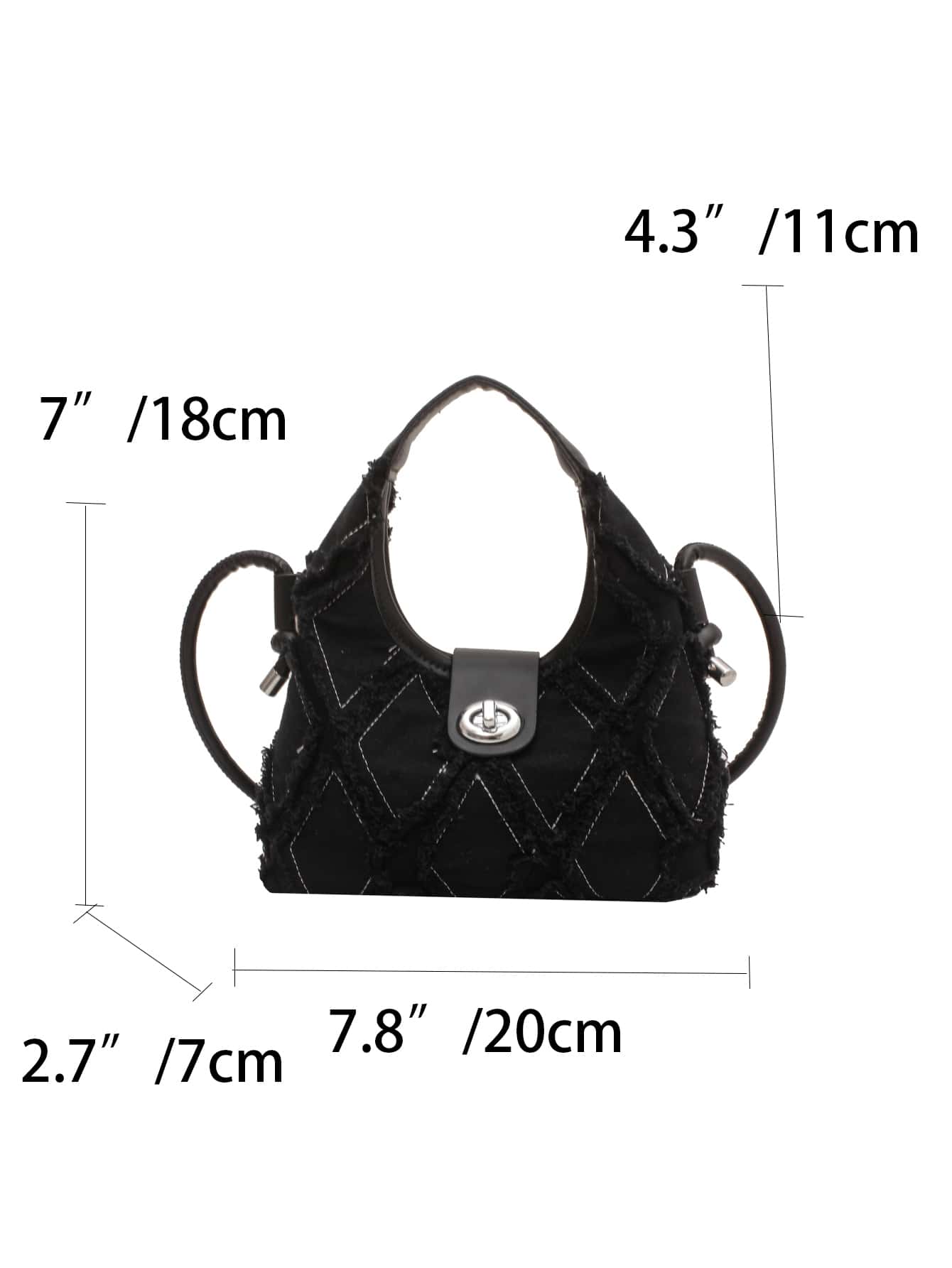 Hobo Tasche mit Mini unbearbeitetem Saum, Drehverschluss