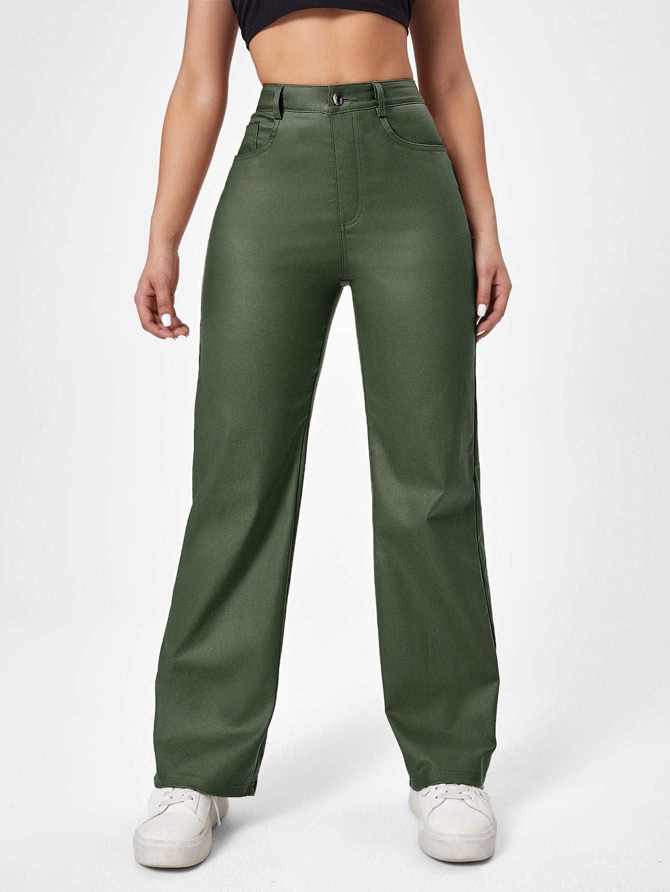 Jeans mit geradem Beinschnitt, Lederoptik