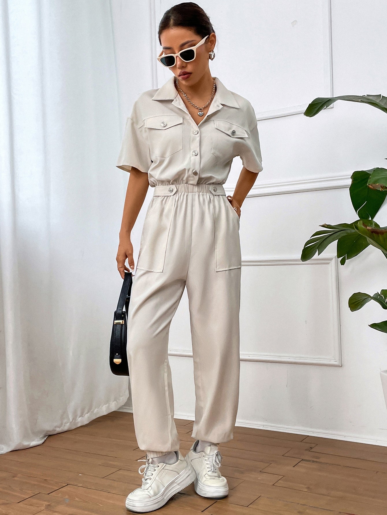 Shirt Jumpsuit mit Pattentasche, Drop Shoulder