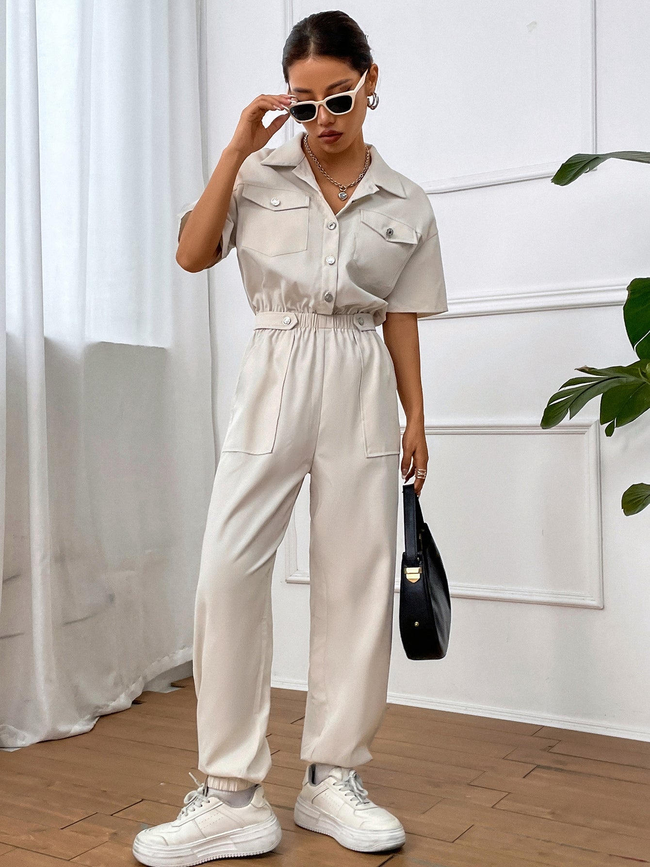 Shirt Jumpsuit mit Pattentasche, Drop Shoulder
