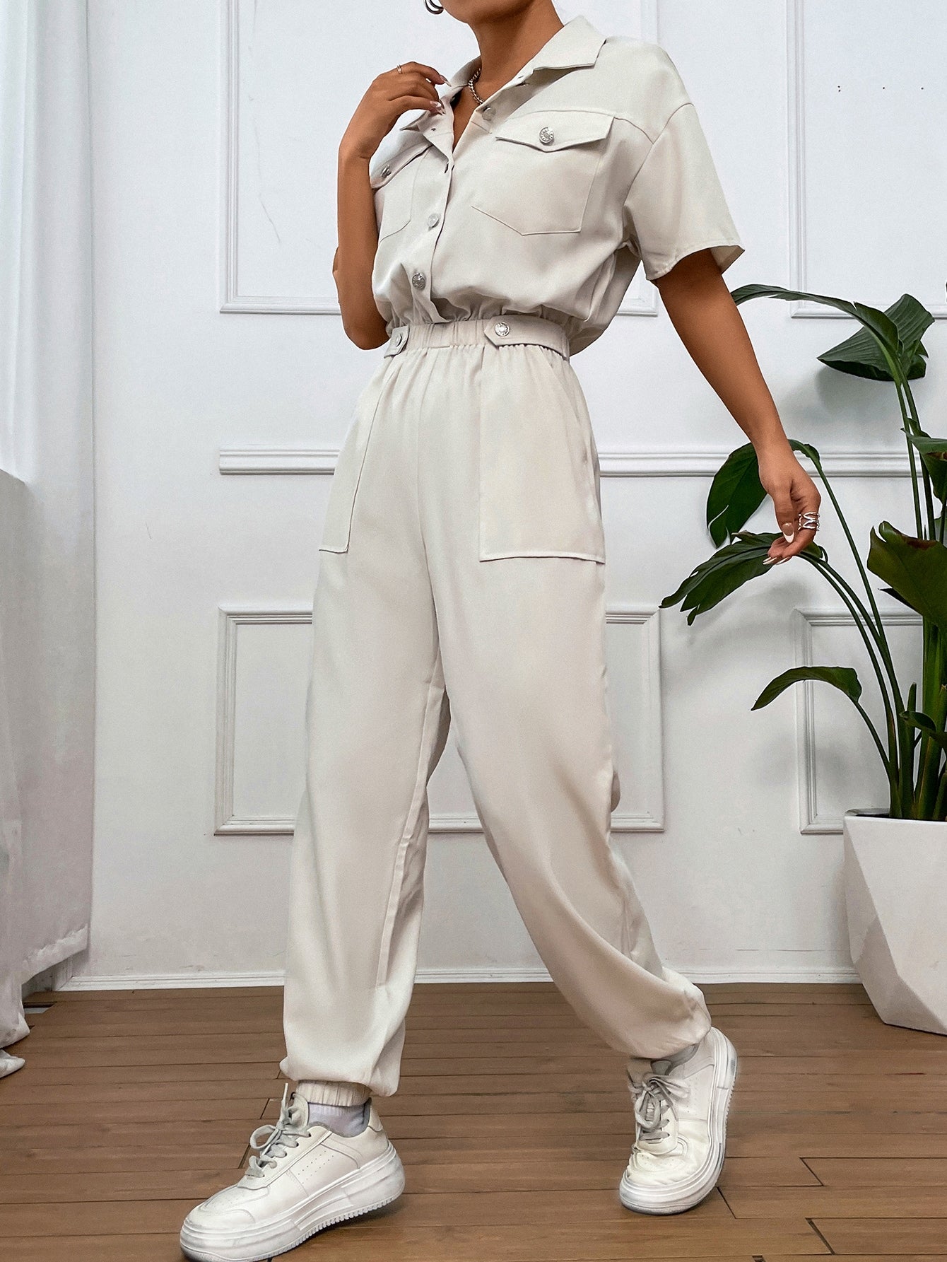 Shirt Jumpsuit mit Pattentasche, Drop Shoulder