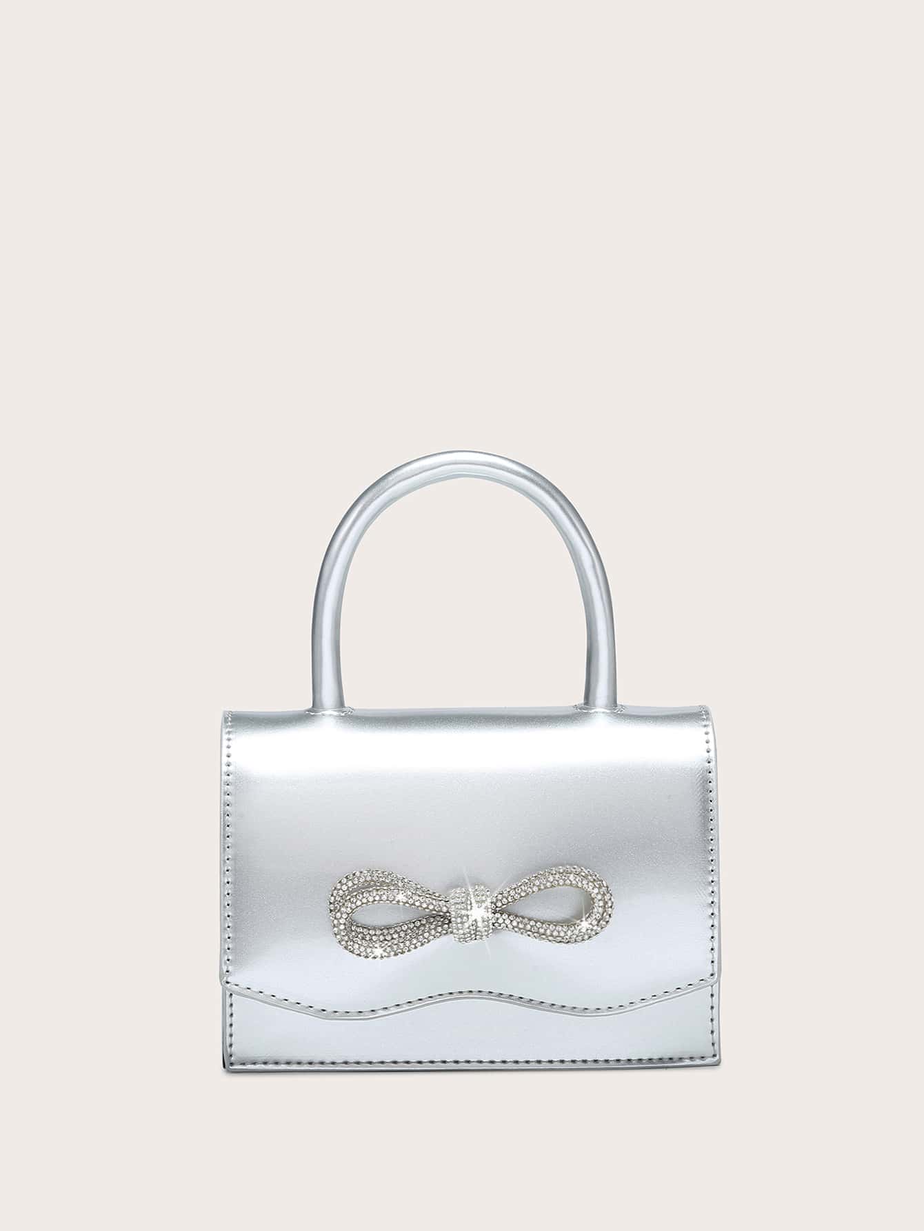 Quadratische Tasche mit Mini Strass, & Schleife Dekor, PU Klappe, für Täglich