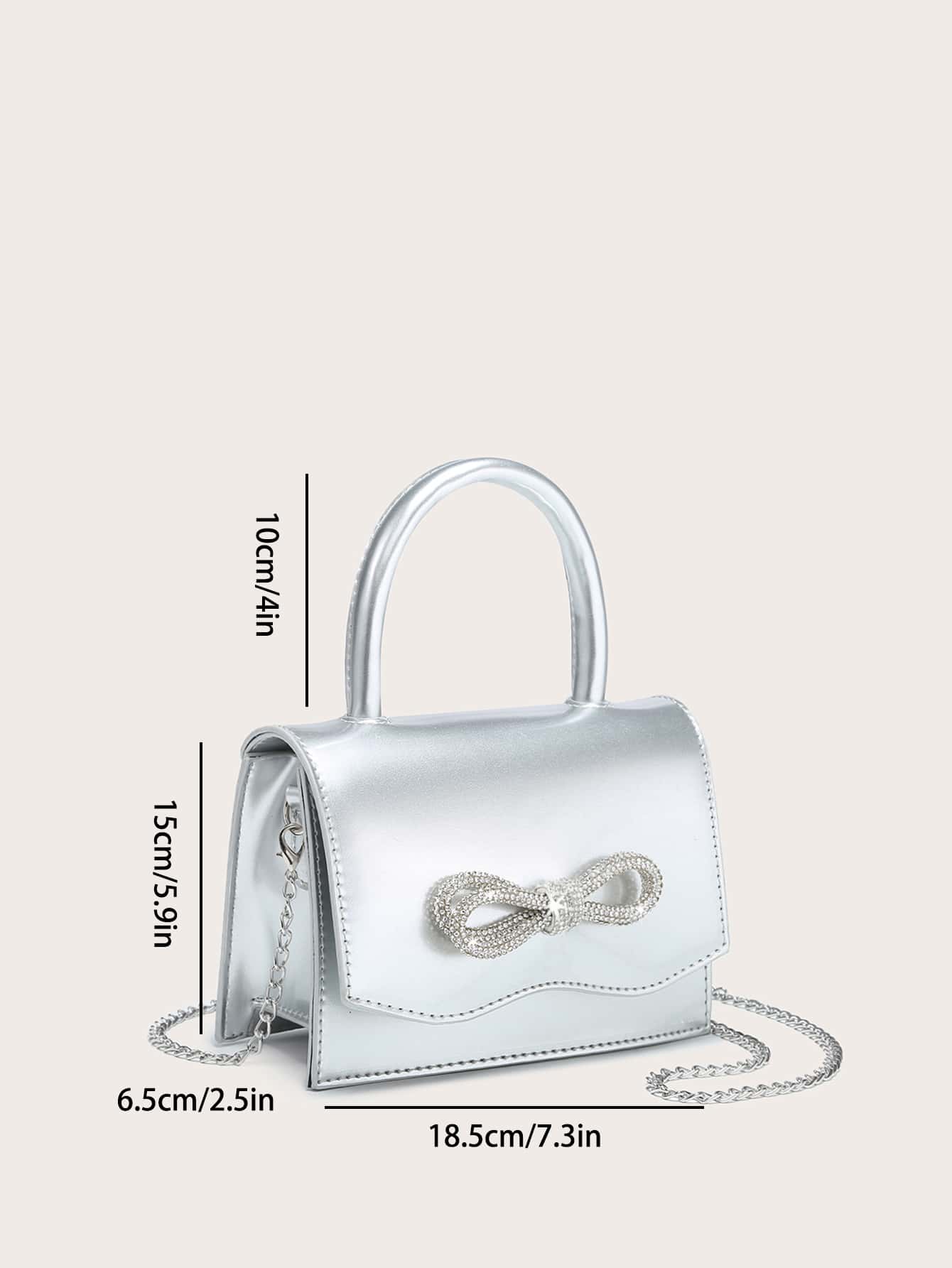 Quadratische Tasche mit Mini Strass, & Schleife Dekor, PU Klappe, für Täglich