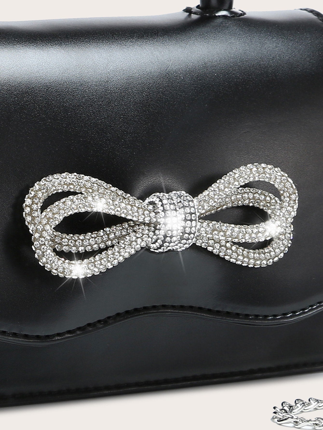 Quadratische Tasche mit Mini Strass, & Schleife Dekor, PU Klappe, für Täglich