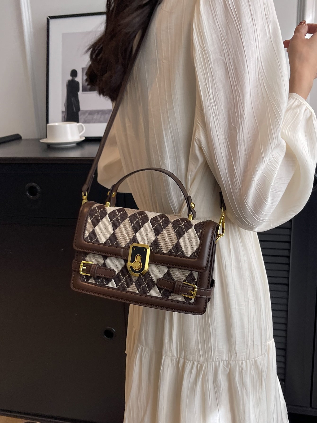 Quadratische Tasche mit Mini Argyle Muster