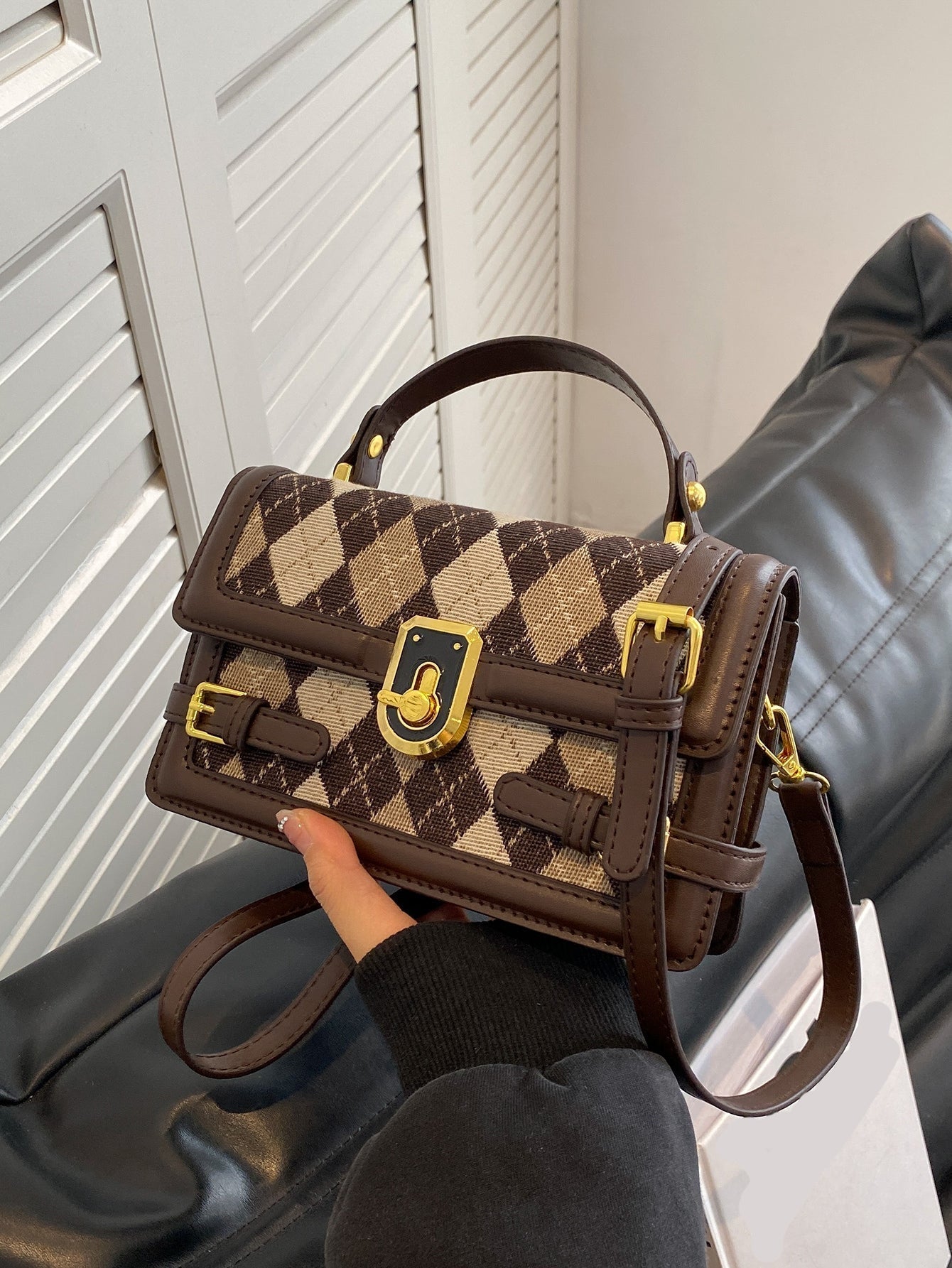 Quadratische Tasche mit Mini Argyle Muster